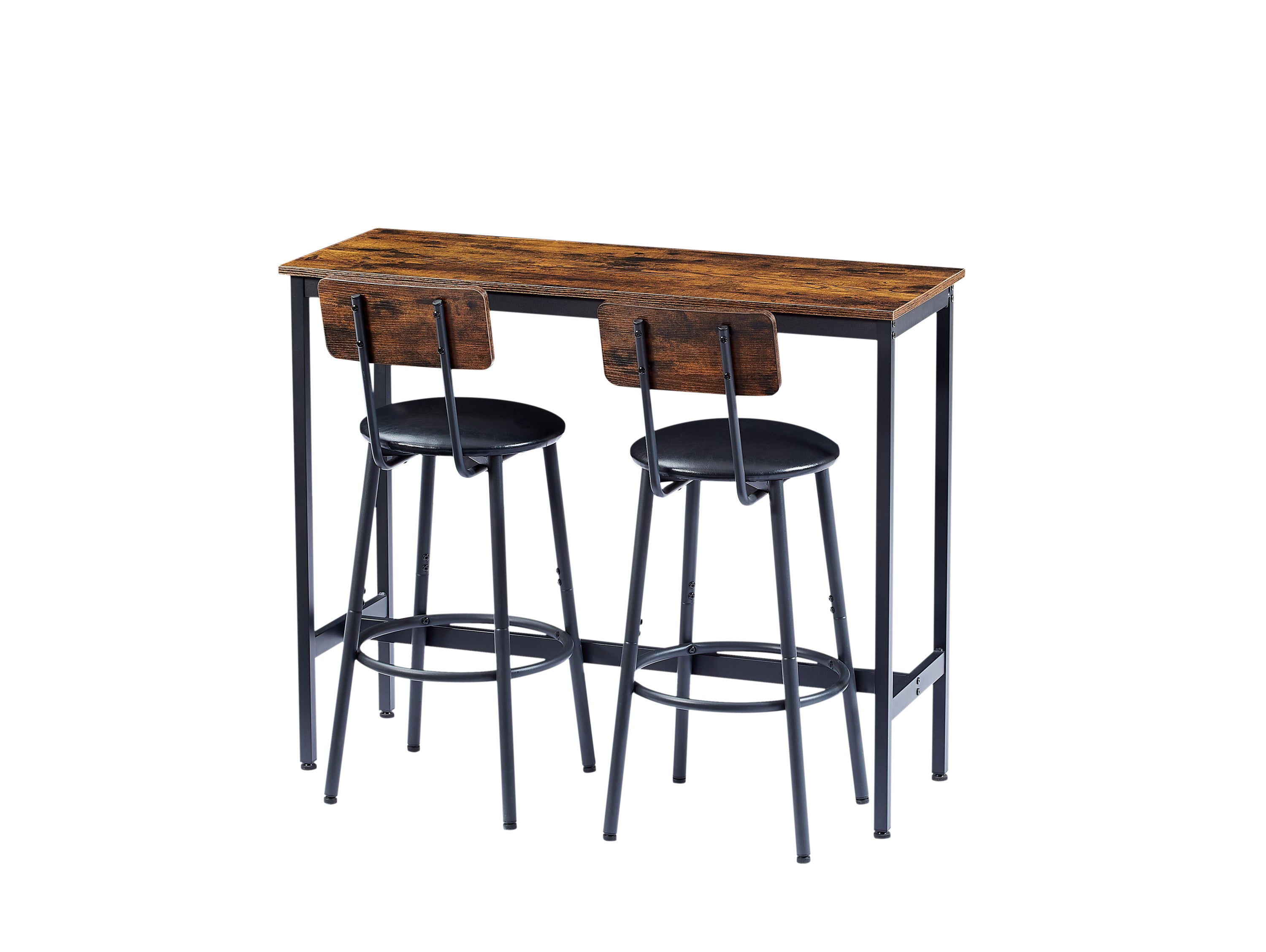 Bar Table Set with 2 Bar stools PU Soft seat with backrest, Rustic Brown, 43.31'' L x 15.75'' W x 35.43'' H. - Abrihome