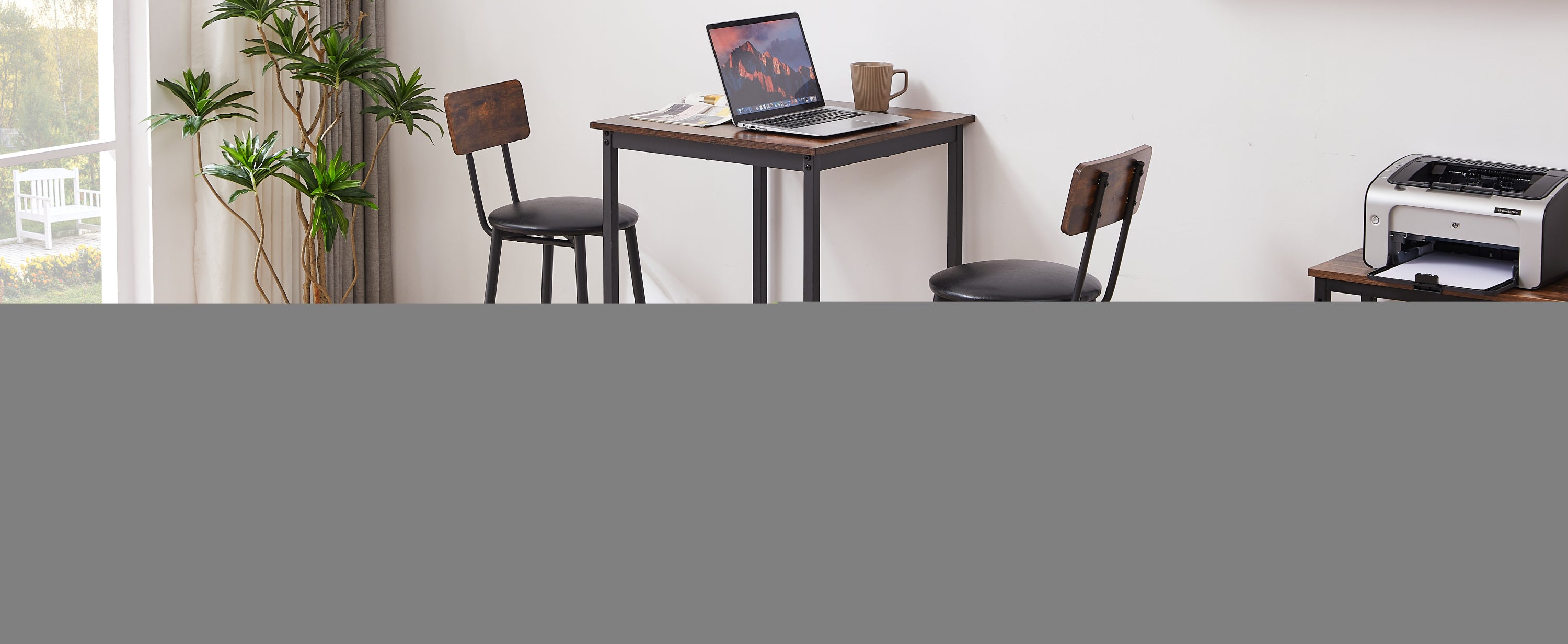 Bar Table Set with 2 Bar stools PU Soft seat with backrest, Rustic Brown, 23.62'' W x 23.62'' D x 35.43'' H - Abrihome