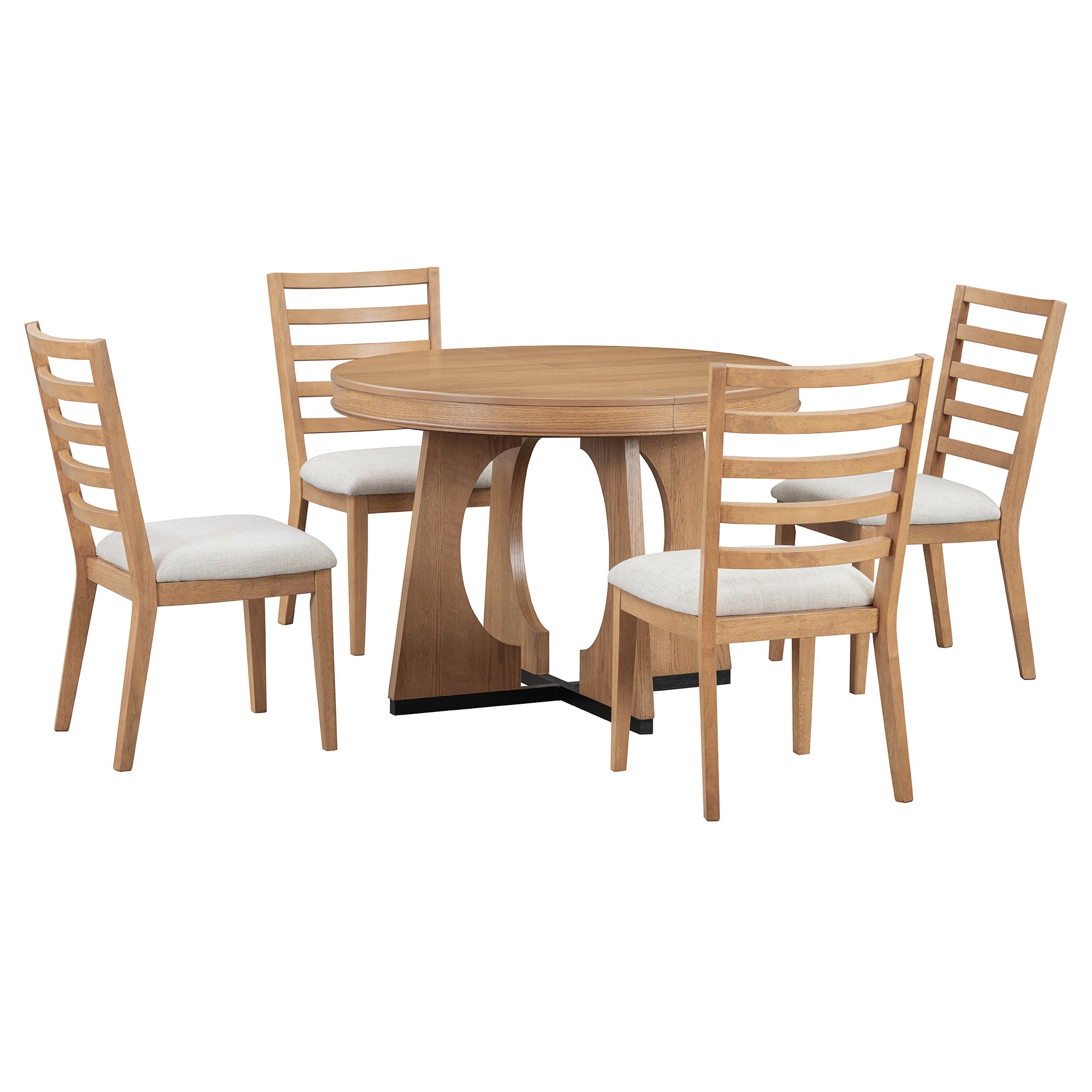 TREXM 5-Piece Retro Rustic Functional Dining Set Unique Geometric Design, 1 Extendable Table with a 16-inch Leaf and 4 Upholstered Chairs Ideal for Dining Room and Kitchen (Natural) - Abrihome