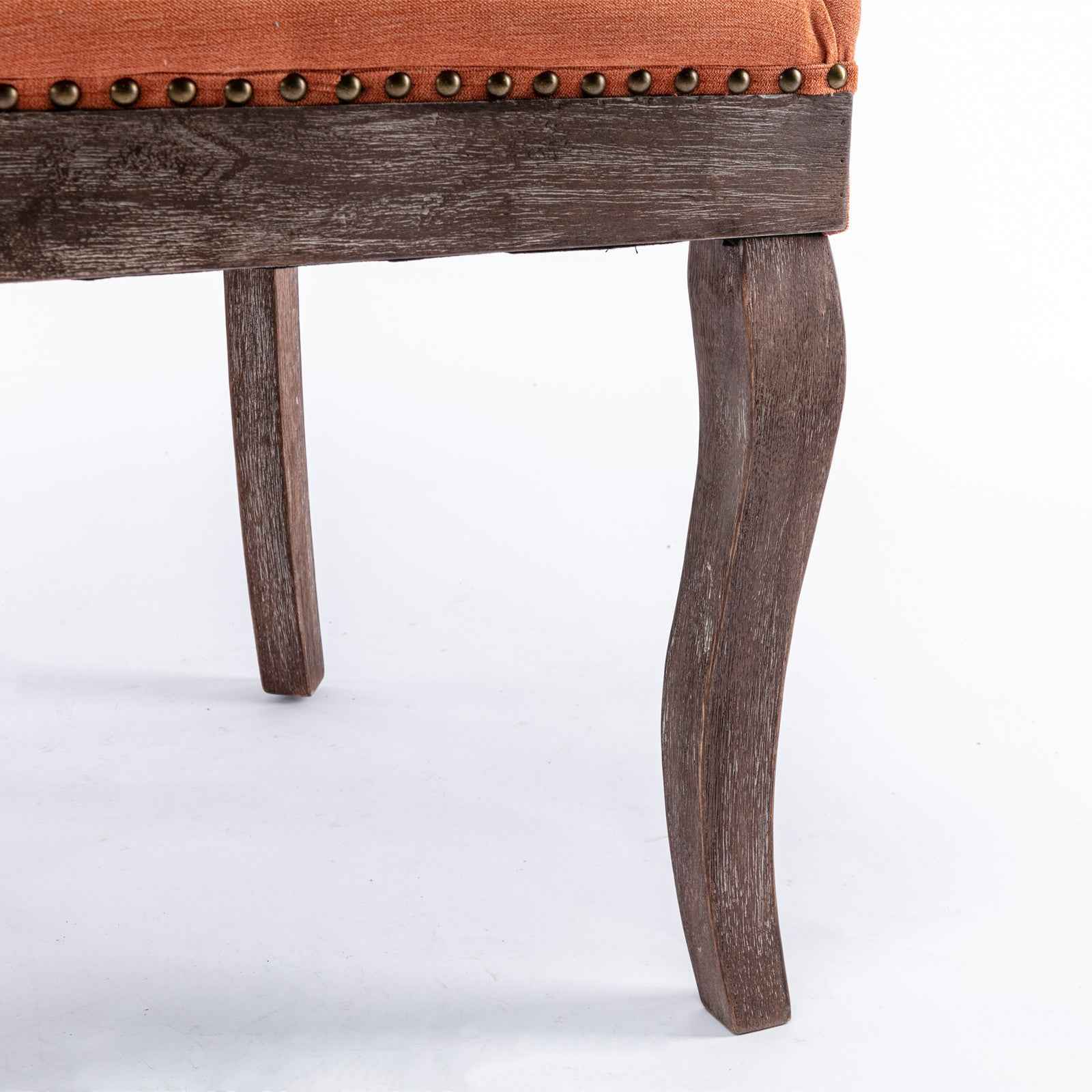 A&A Furniture,Ultra Side Dining Chair,Thickened fabric chairs with neutrally toned solid wood legs, Bronze nail head,Set of 2,Orange