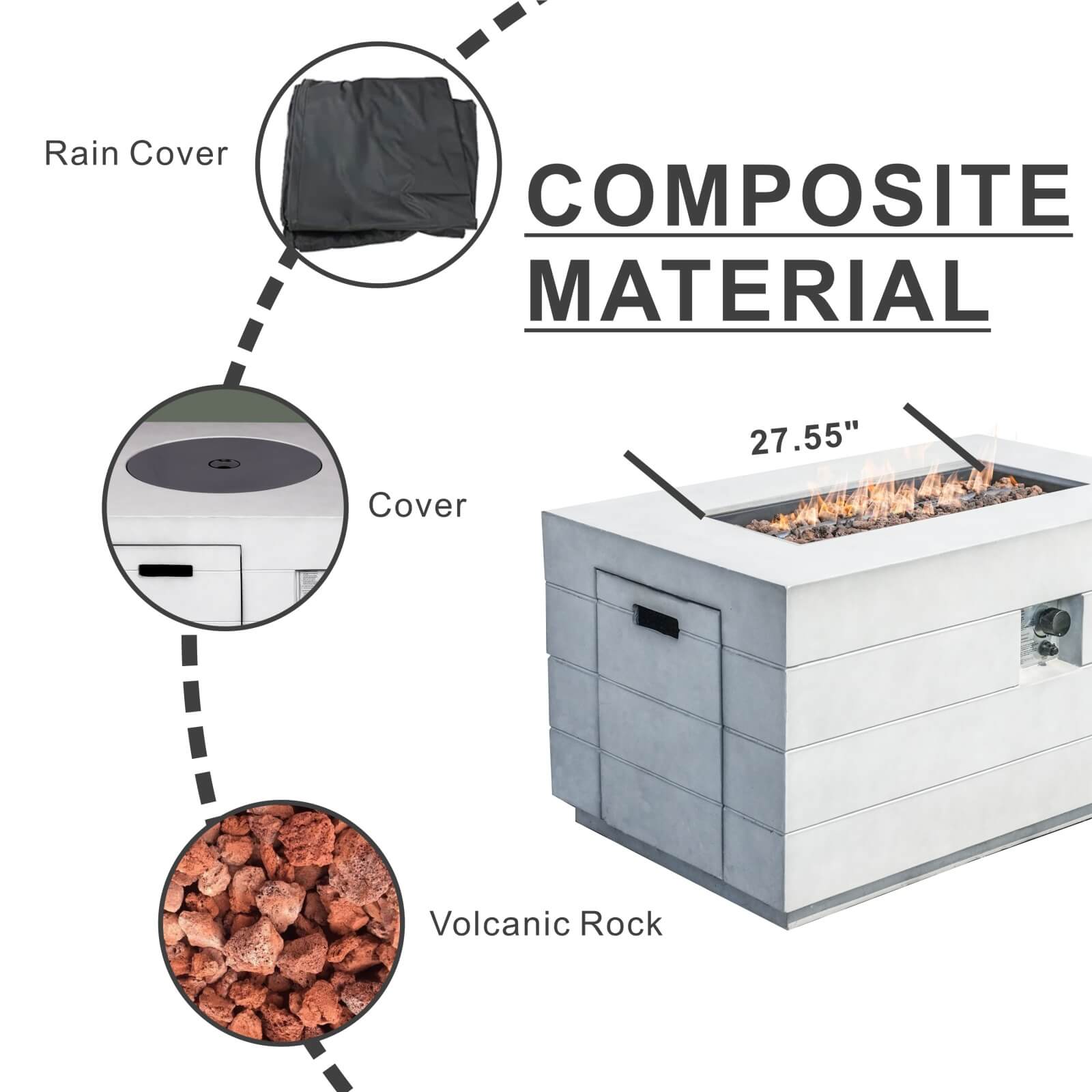 7-Piece Outdoor Conversation Set with Rectangular Fire Pit Table (PAS-1403B+2150) - Abrihome