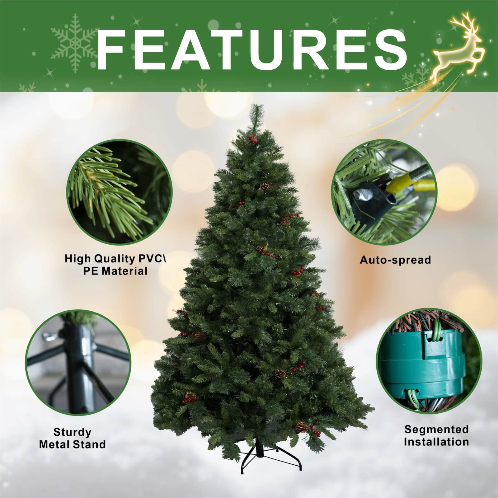 6FT Premium Artificial Christmas Tree with Pinecones(PJT-2502-6FT) - Abrihome
