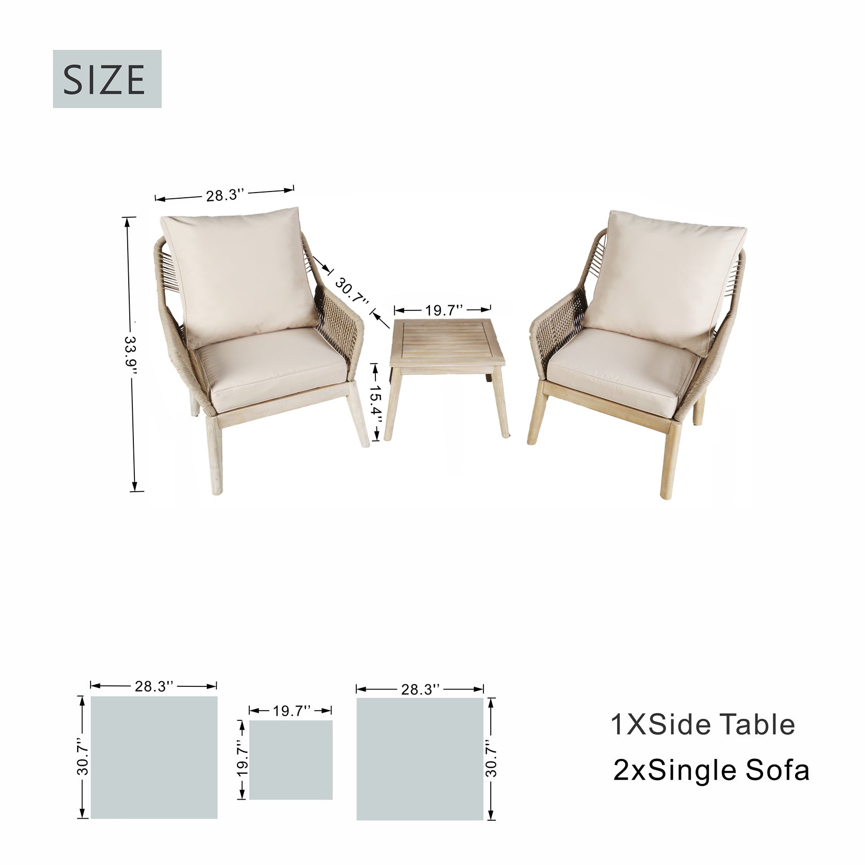 Outdoor Acacia Wood Seating Set (PAC-2522) - Abrihome