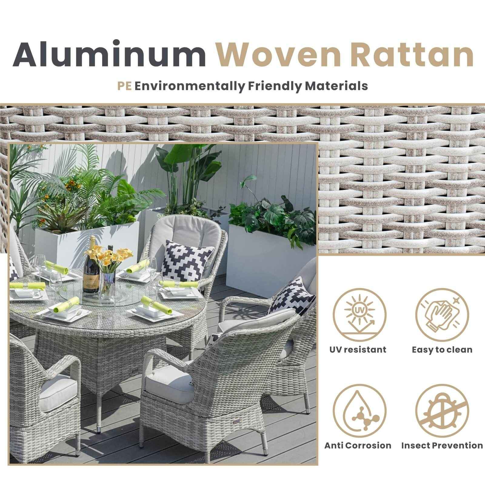 6-Seat Garden Dining Set – Round Table with Tempered Glass Turntable(PAD-1711)