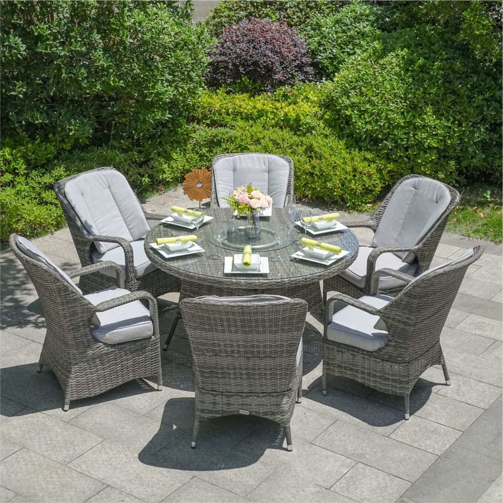 6-Seat Outdoor Dining Set featuring a Round Dining Table with Glass Turntable(PAD-1711-SET) - Abrihome