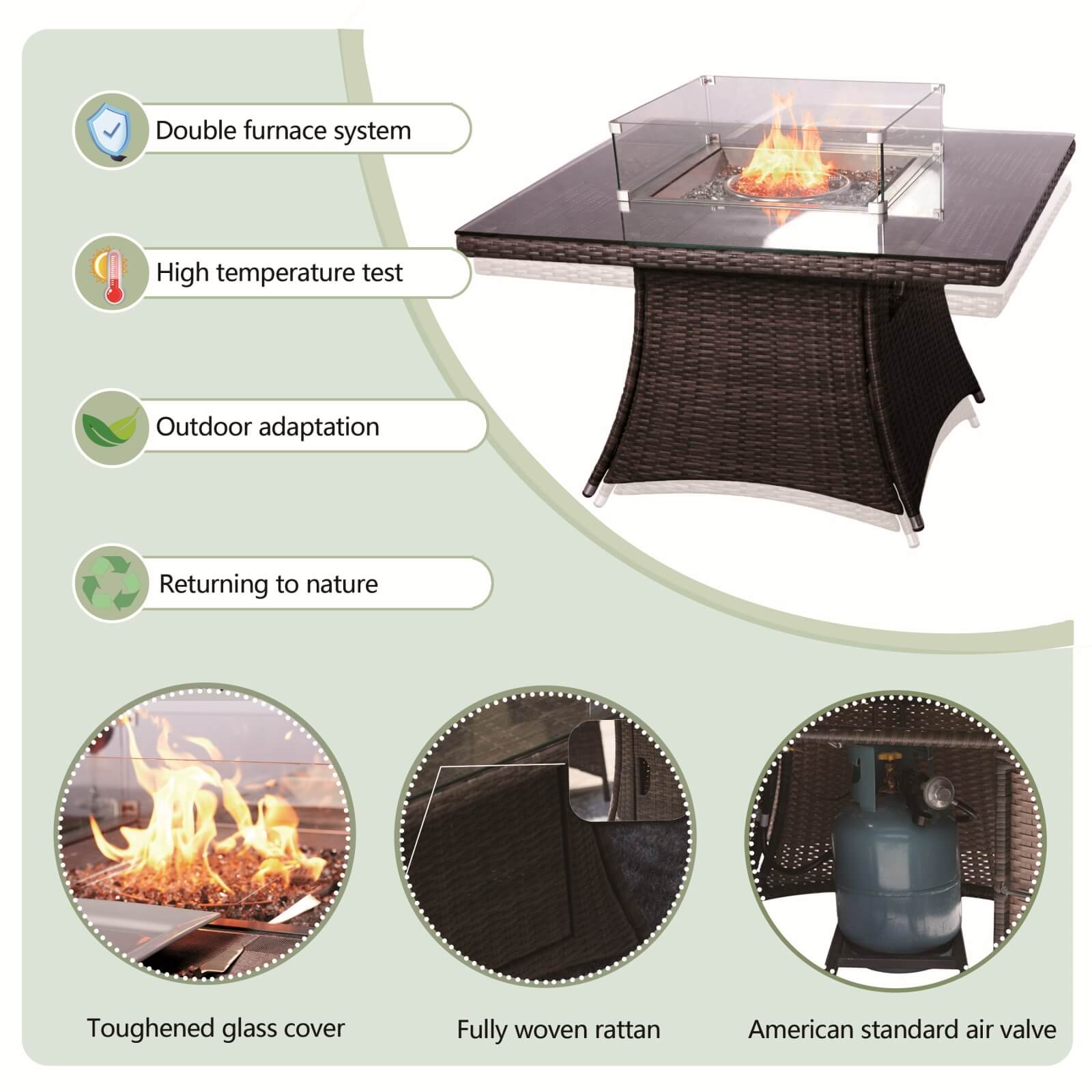 Outdoor Conversation Set with Square Fire Pit Table for 4 Seats(PAG-1104+009-BR) - Abrihome