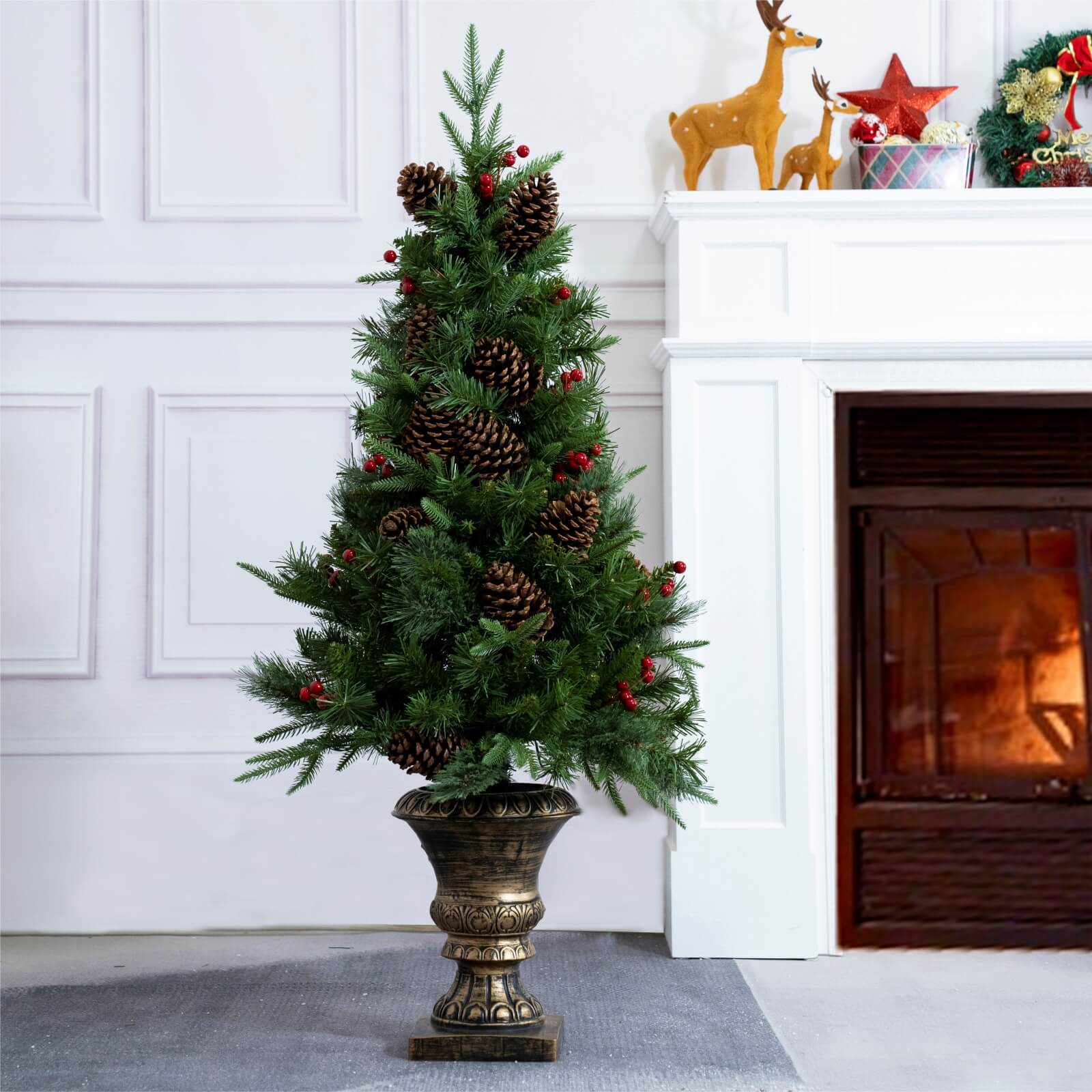 4FT Artificial Christmas Tree with Pinecones & Red Berries(PJT-2509-4FT) - Abrihome