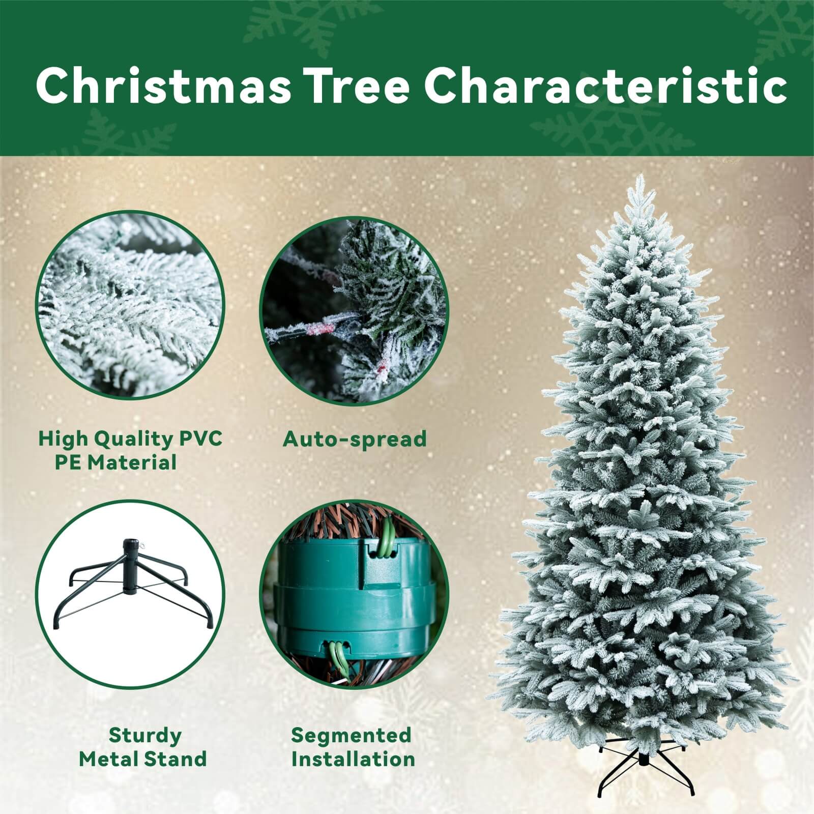 7FT Realistic Snow-Flocked Christmas Tree with Optional 500 LED Lights(PJT-2507-7FT) - Abrihome