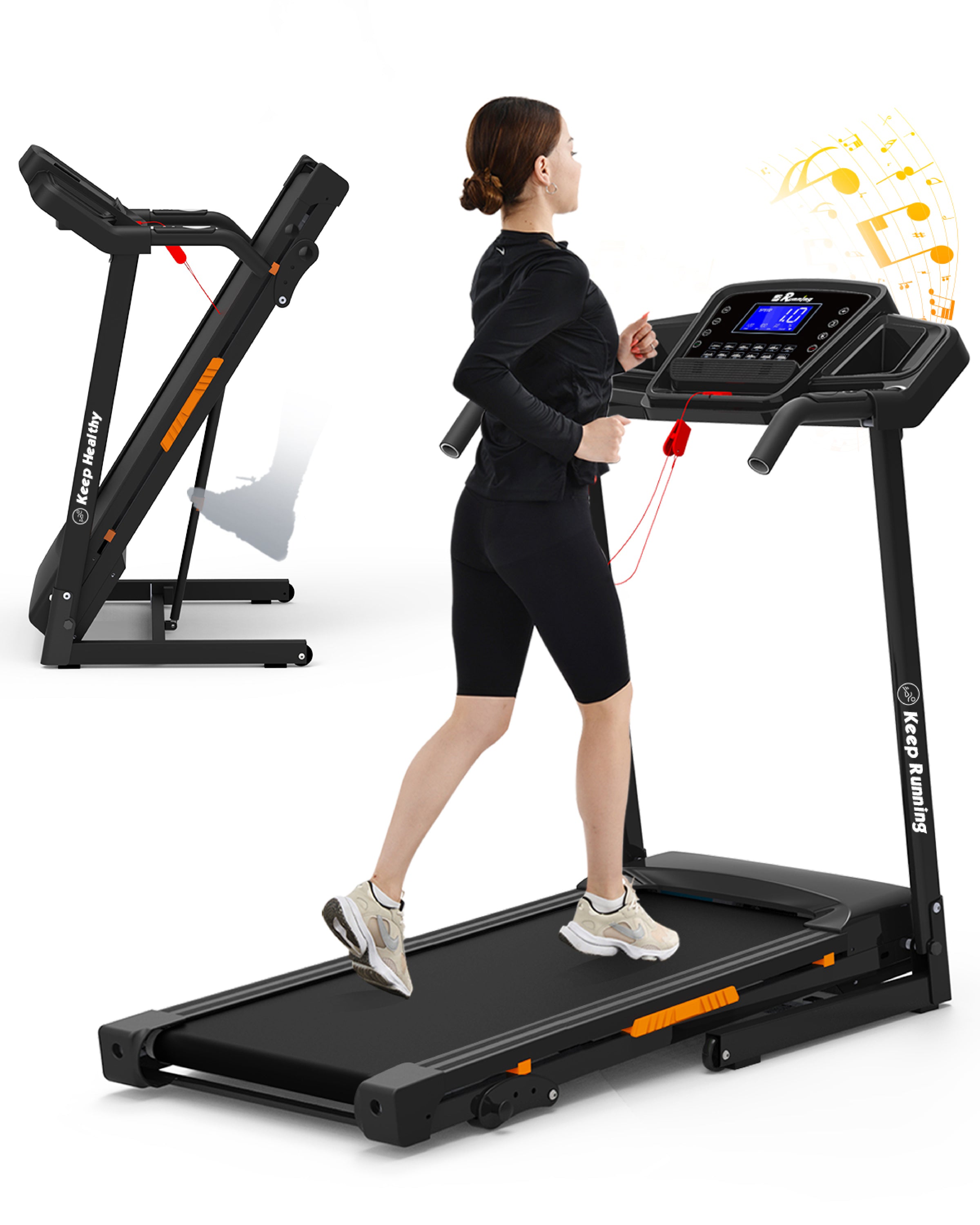 Foldable Treadmill with Incline, Folding Treadmill for Home Electric Treadmill Workout Running Machine, Handrail Controls Speed, Pulse Monitor,APP - Abrihome