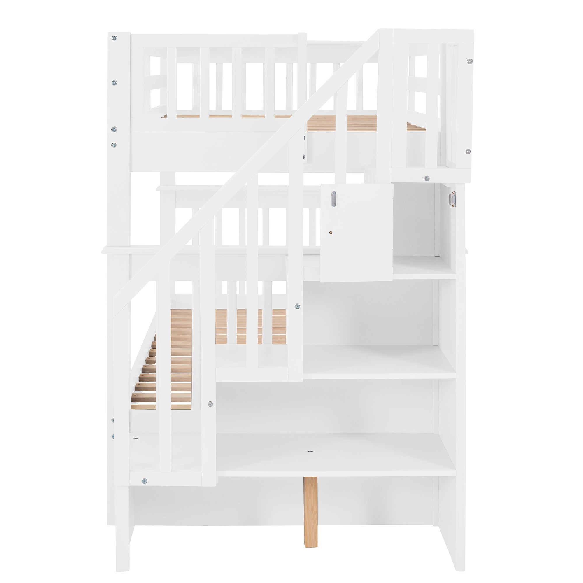 Stairway Twin-Over-Twin Bunk Bed with Storage and Guard Rail for Bedroom, Dorm, White color(OLD SKU :LP000109AAK) - Abrihome