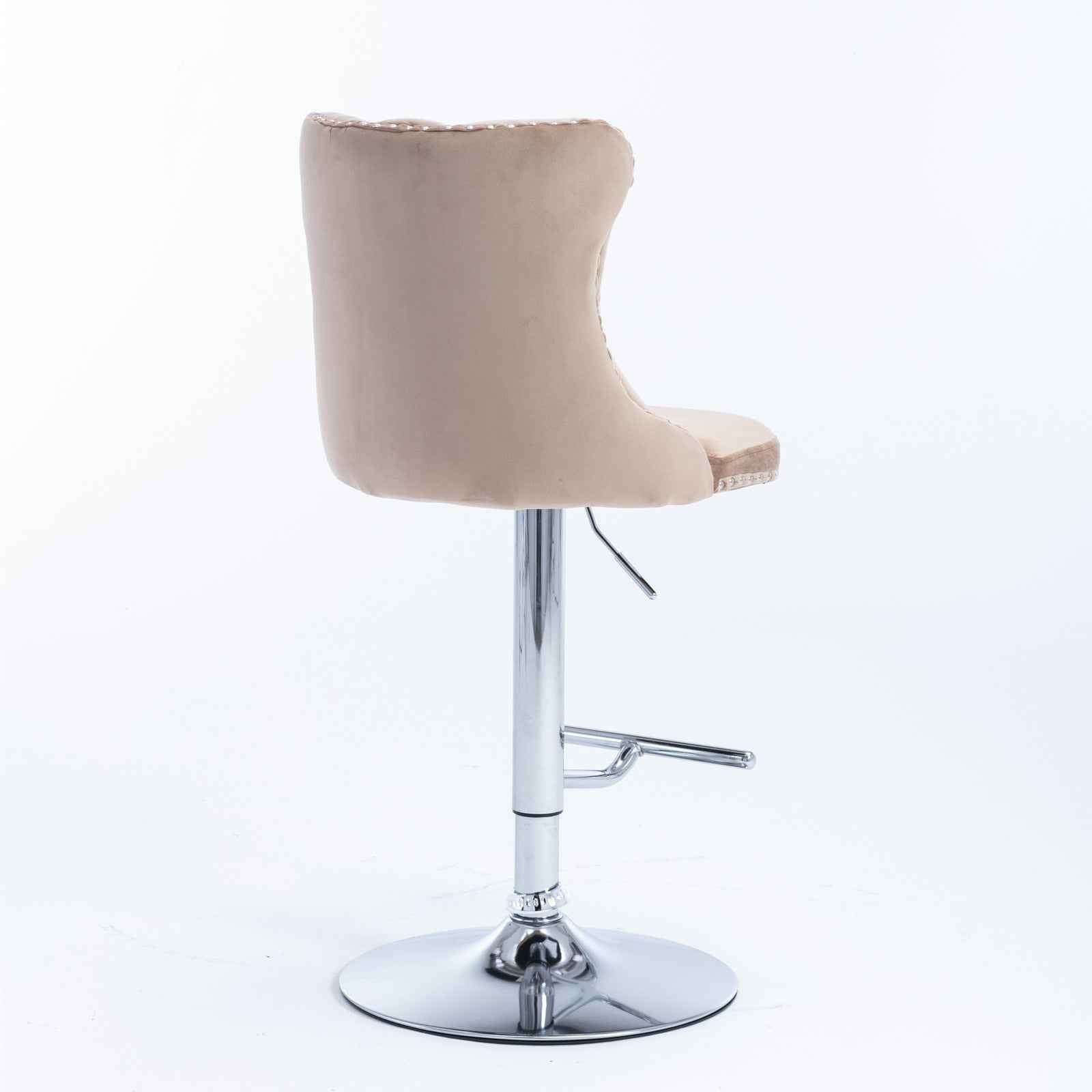 A&A Furniture,Swivel Velvet Barstools Adjusatble Seat Height from 25-33 Inch, Modern Upholstered Chrome base Bar Stools with Backs Comfortable Tufted for Home Pub and Kitchen Island(Khaki,Set of 2)