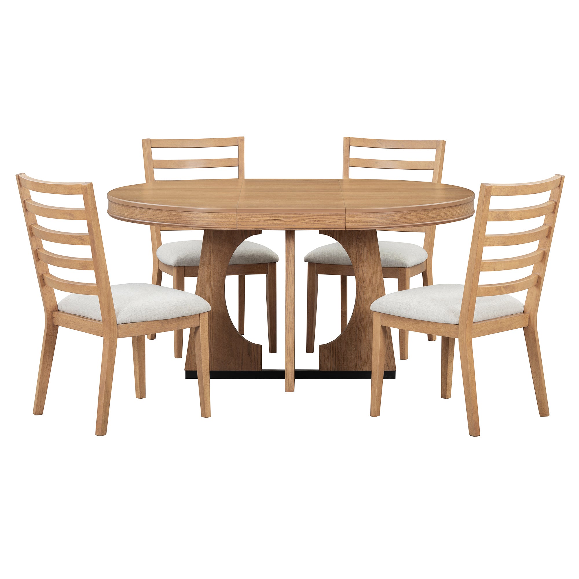 TREXM 5-Piece Retro Rustic Functional Dining Set Unique Geometric Design, 1 Extendable Table with a 16-inch Leaf and 4 Upholstered Chairs Ideal for Dining Room and Kitchen (Natural) - Abrihome