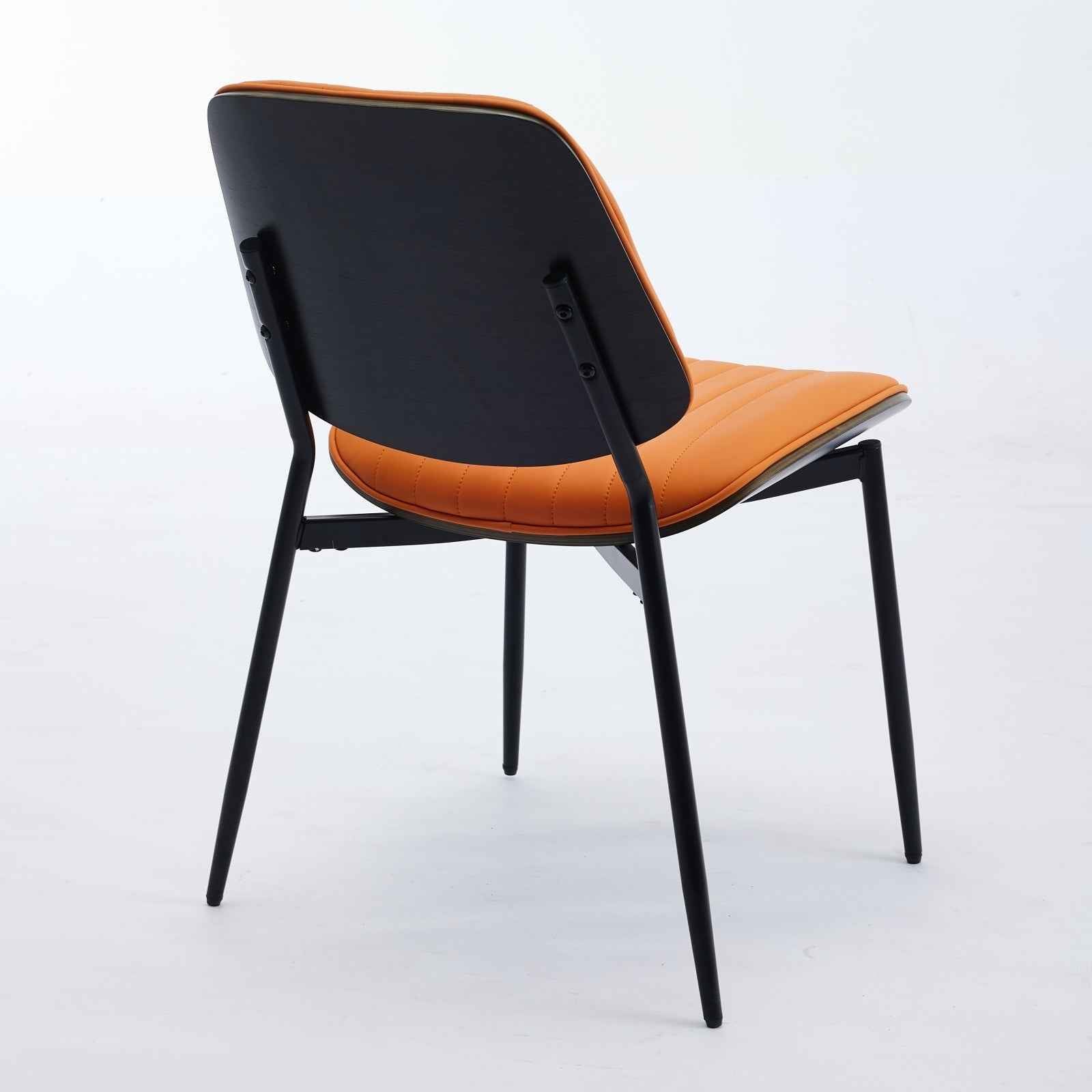 A&A Furniture, Dining Chairs Set of 2 Mid Century Modern Retro Faux Leather Chair with Walnut Bentwood Back Upholstered Seat Metal Legs Adjustable Foot for Kitchen Dining Room Chairs(Orange PU)