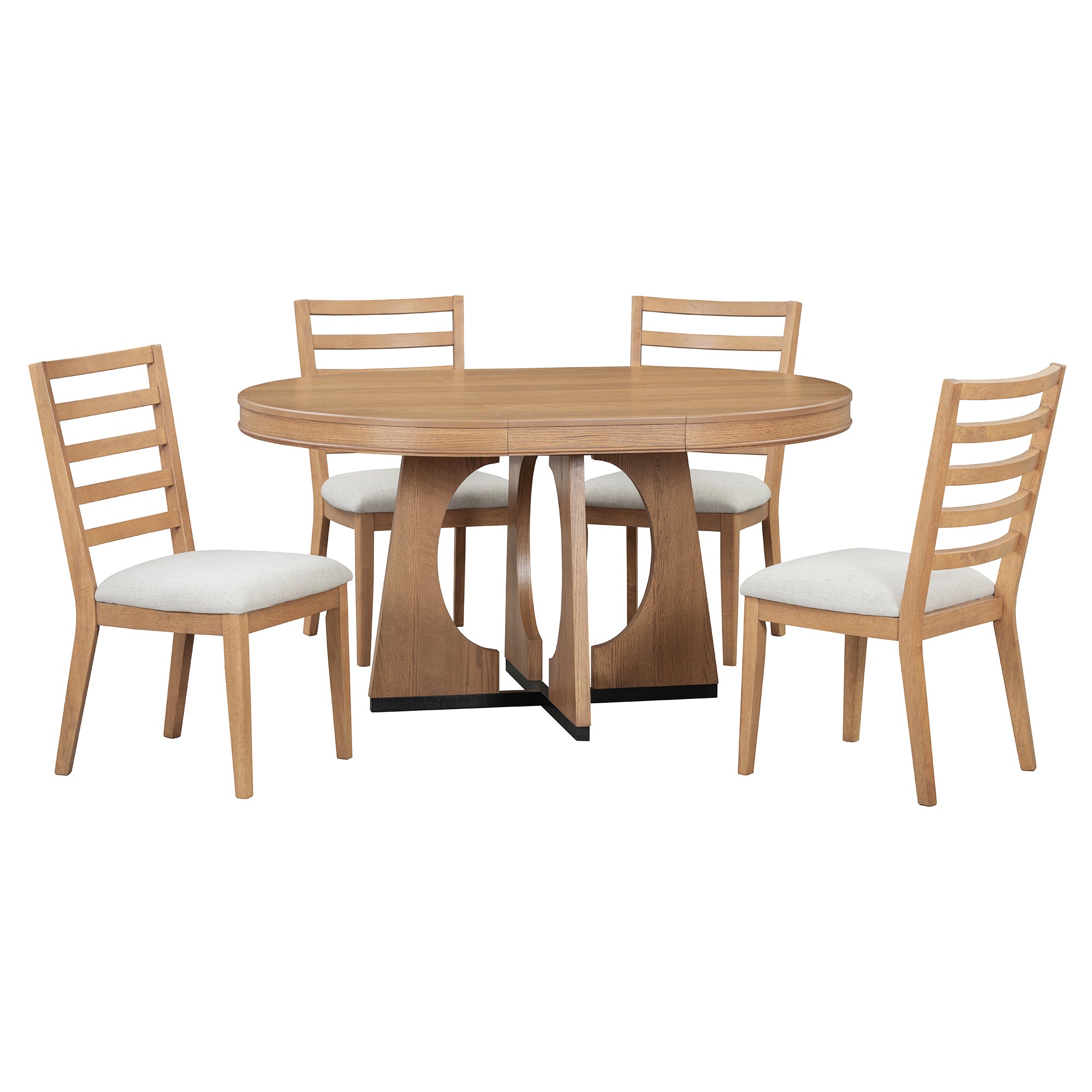 TREXM 5-Piece Retro Rustic Functional Dining Set Unique Geometric Design, 1 Extendable Table with a 16-inch Leaf and 4 Upholstered Chairs Ideal for Dining Room and Kitchen (Natural) - Abrihome