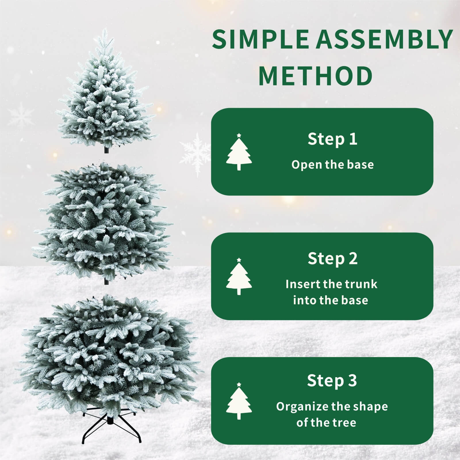 6FT Snow-Flocked Artificial Christmas Tree with Optional Warm White LED Lights(PJT-2507-6FT) - Abrihome