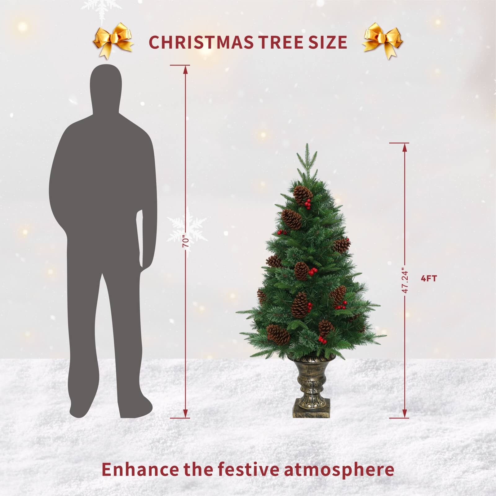 4FT Artificial Christmas Tree with Pinecones & Red Berries(PJT-2509-4FT) - Abrihome