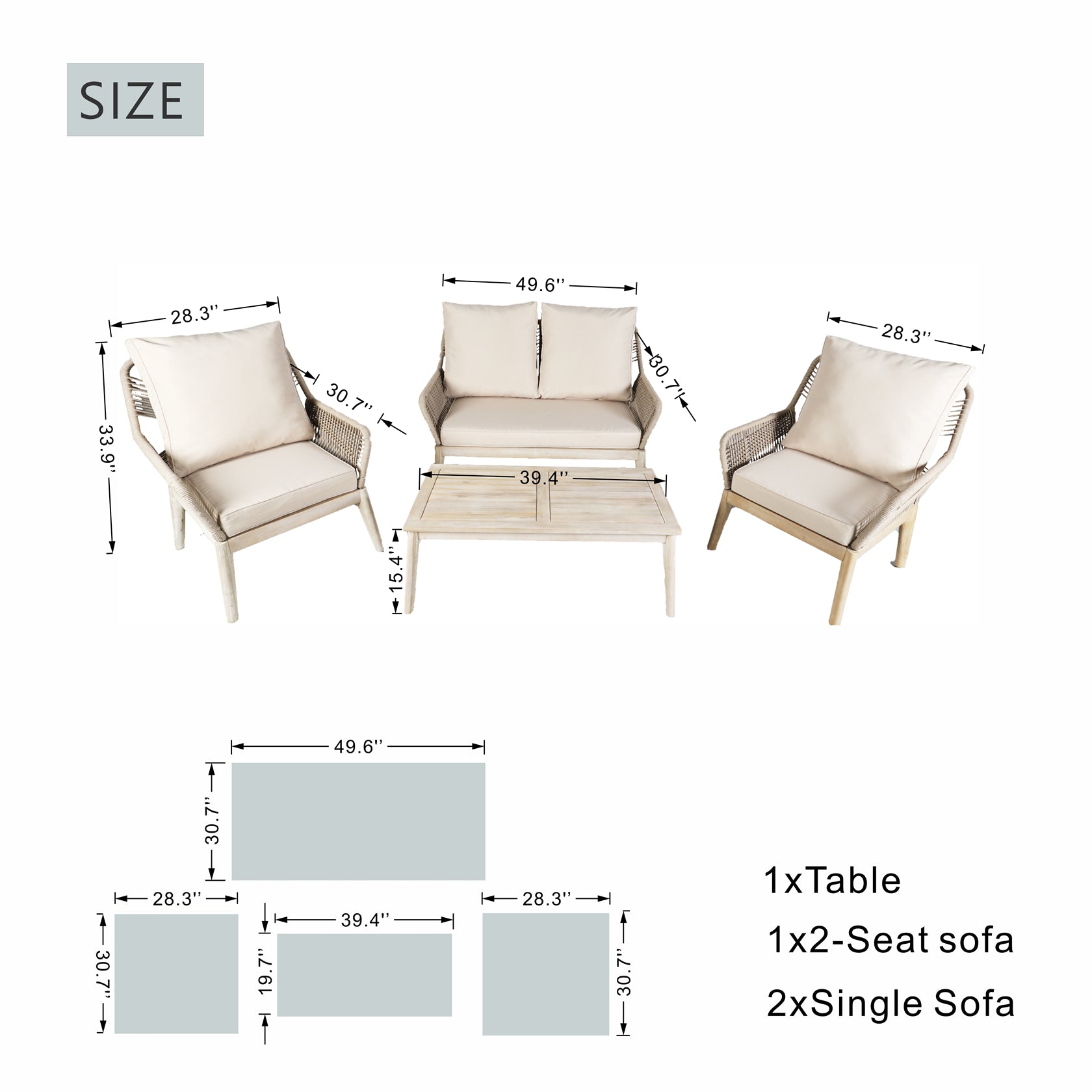 Outdoor Acacia Wood Seating Set (PAC-2522) - Abrihome