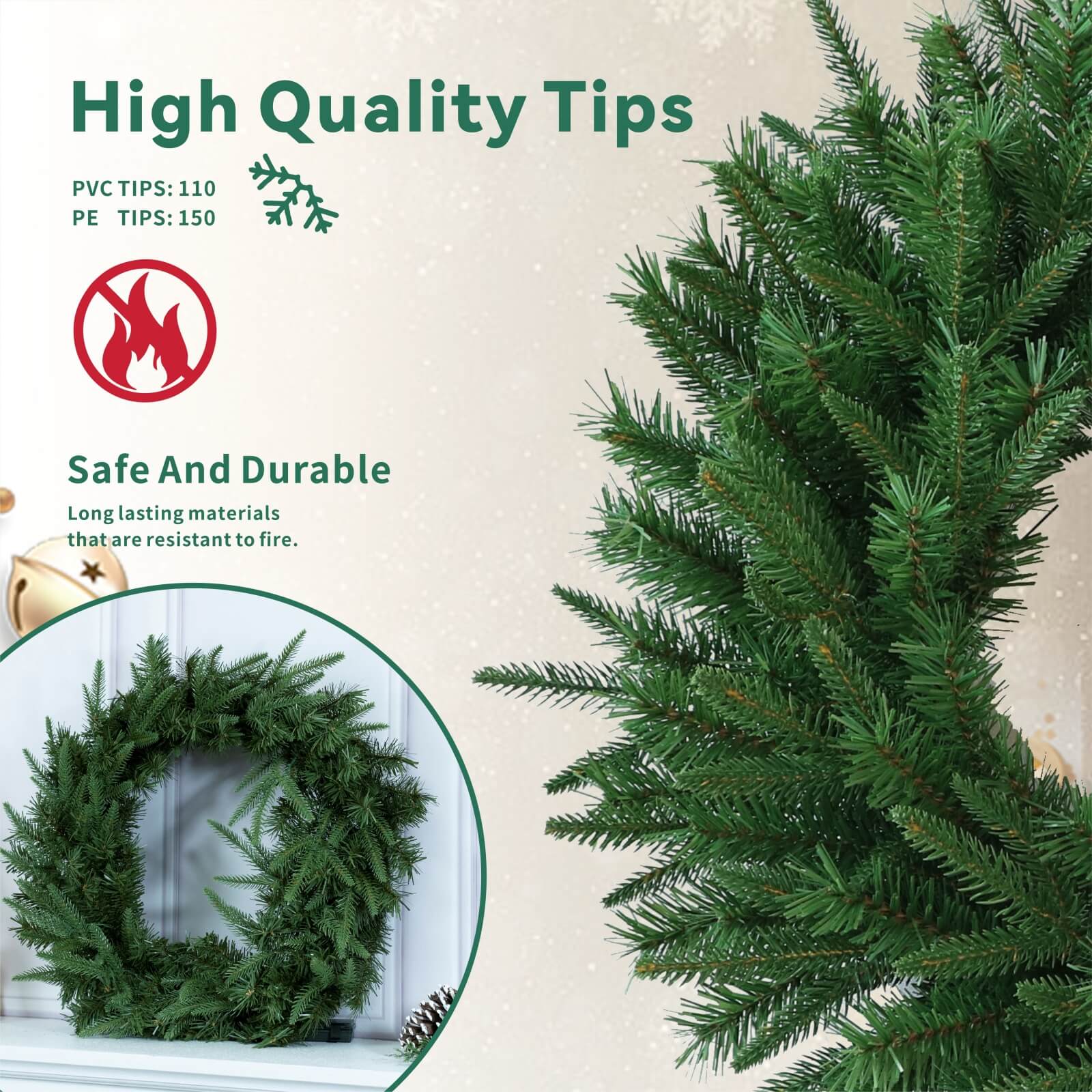 Festive Green Christmas Wreath with Optional LED Lights(PJW-2512) - Abrihome