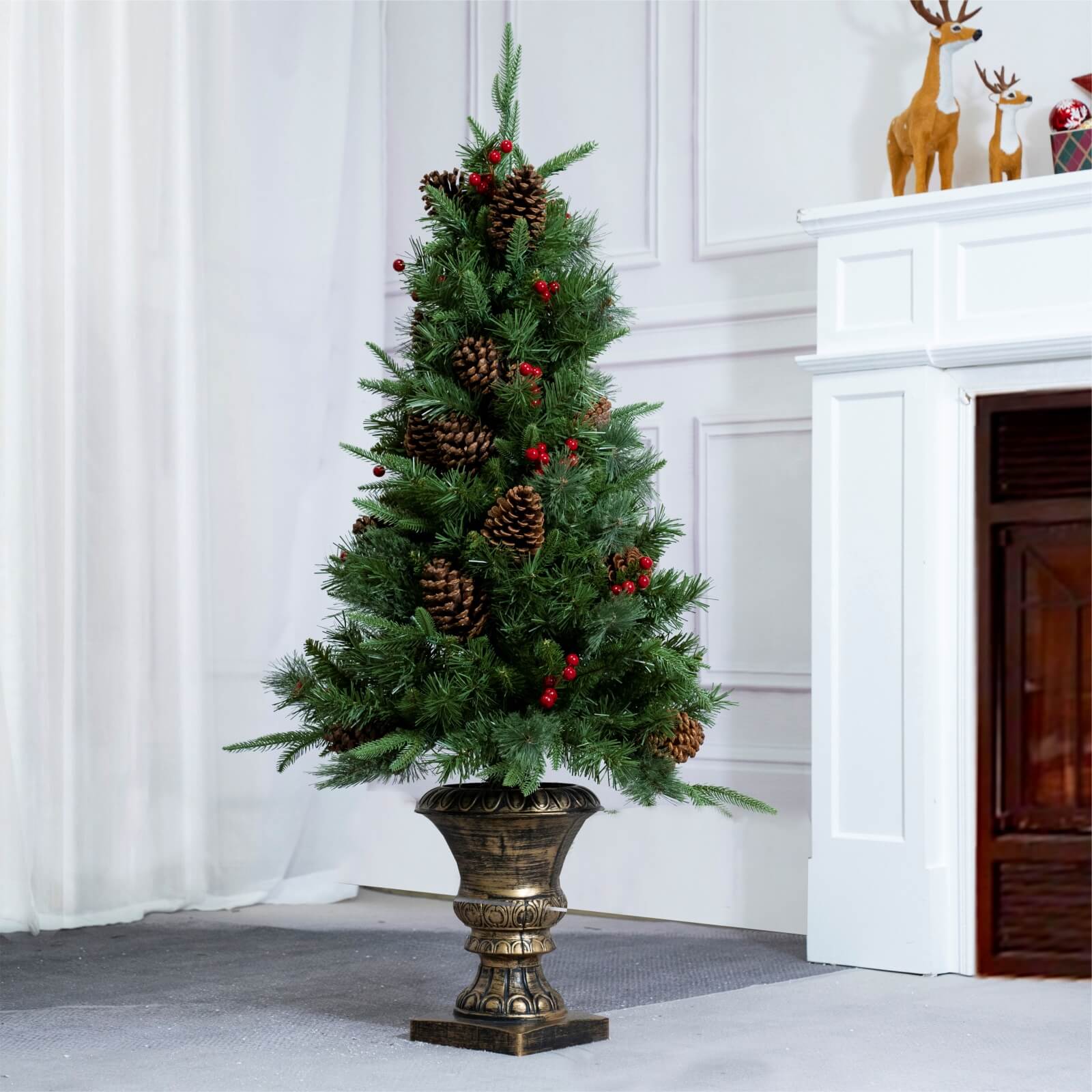 4FT Artificial Christmas Tree with Pinecones & Red Berries(PJT-2509-4FT) - Abrihome