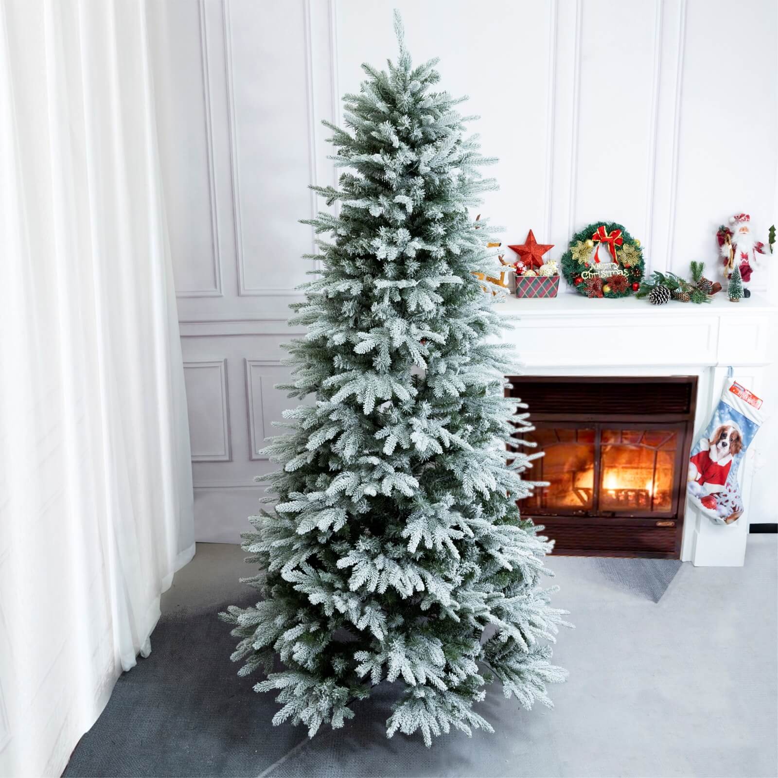 7FT Realistic Snow-Flocked Christmas Tree with Optional 500 LED Lights(PJT-2507-7FT) - Abrihome