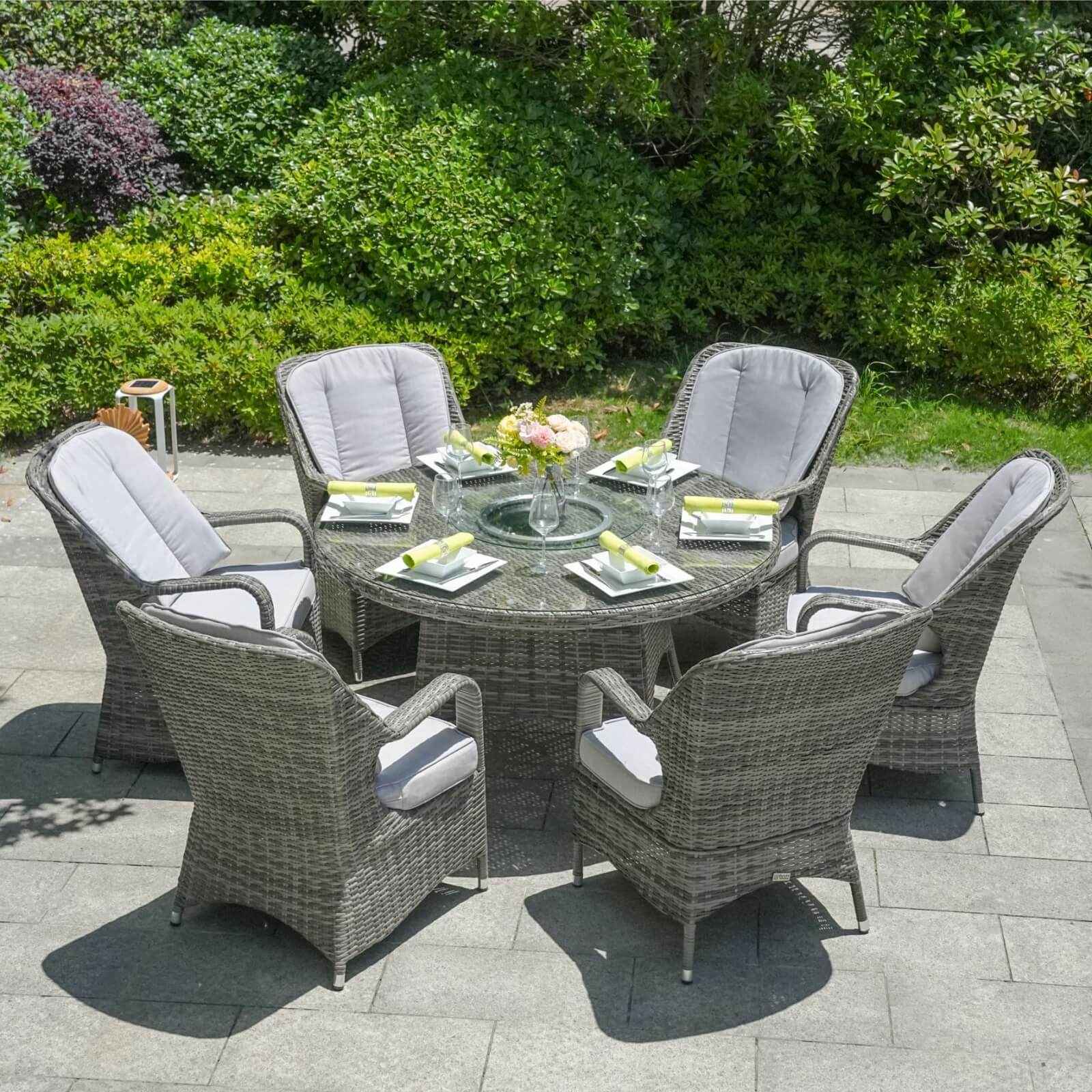 6-Seat Garden Dining Set – Round Table with Tempered Glass Turntable(PAD-1711)