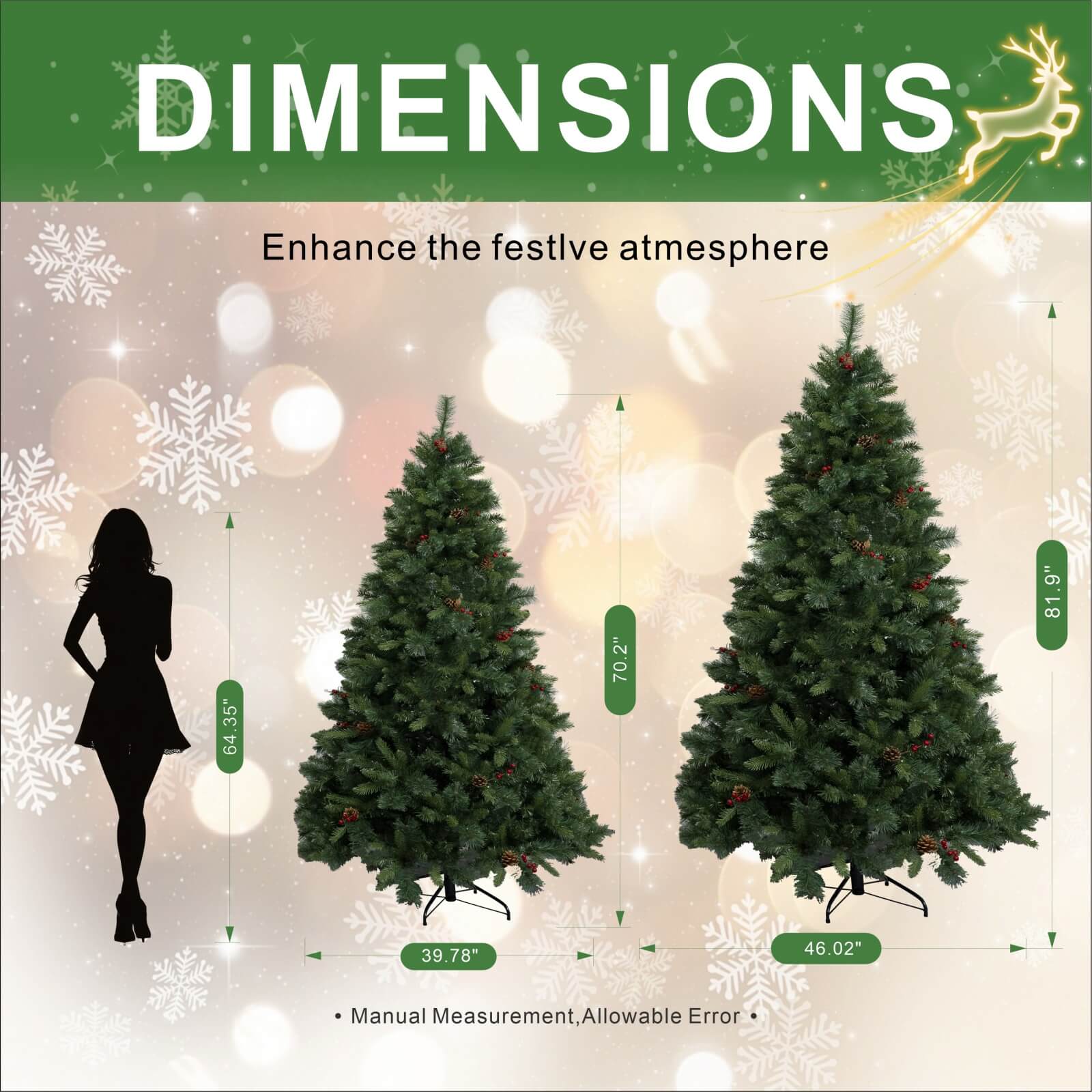 7FT Artificial Christmas Tree with Pinecones & Optional Pre-Lit Lights(PJT-2502-7FT) - Abrihome