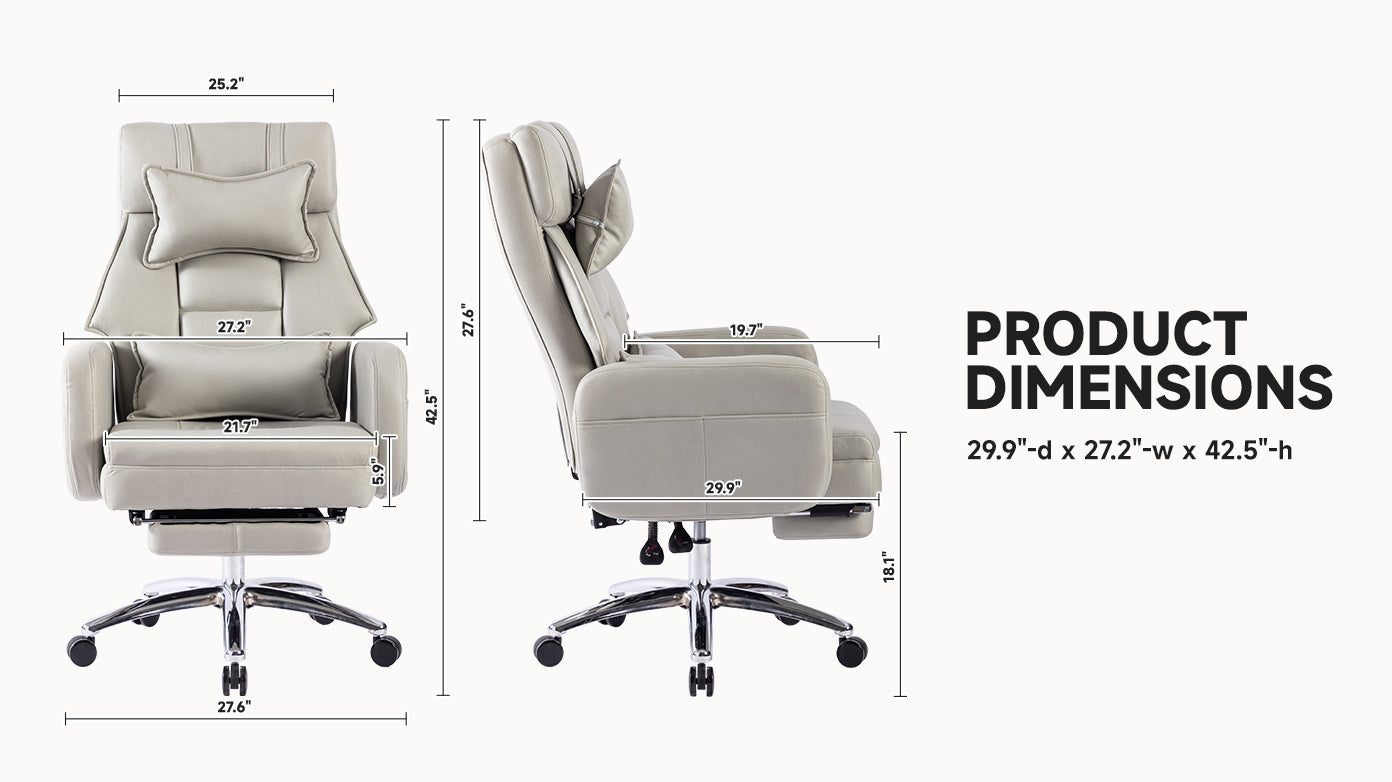 Swivel Ergonomic Office Chair, Technology Leather High Back Office Chair with Lumbar Support Headrest, Sedentary Comfortable Boss Chair, 155° Reclining Computer Chair (Color : Grey) - Abrihome