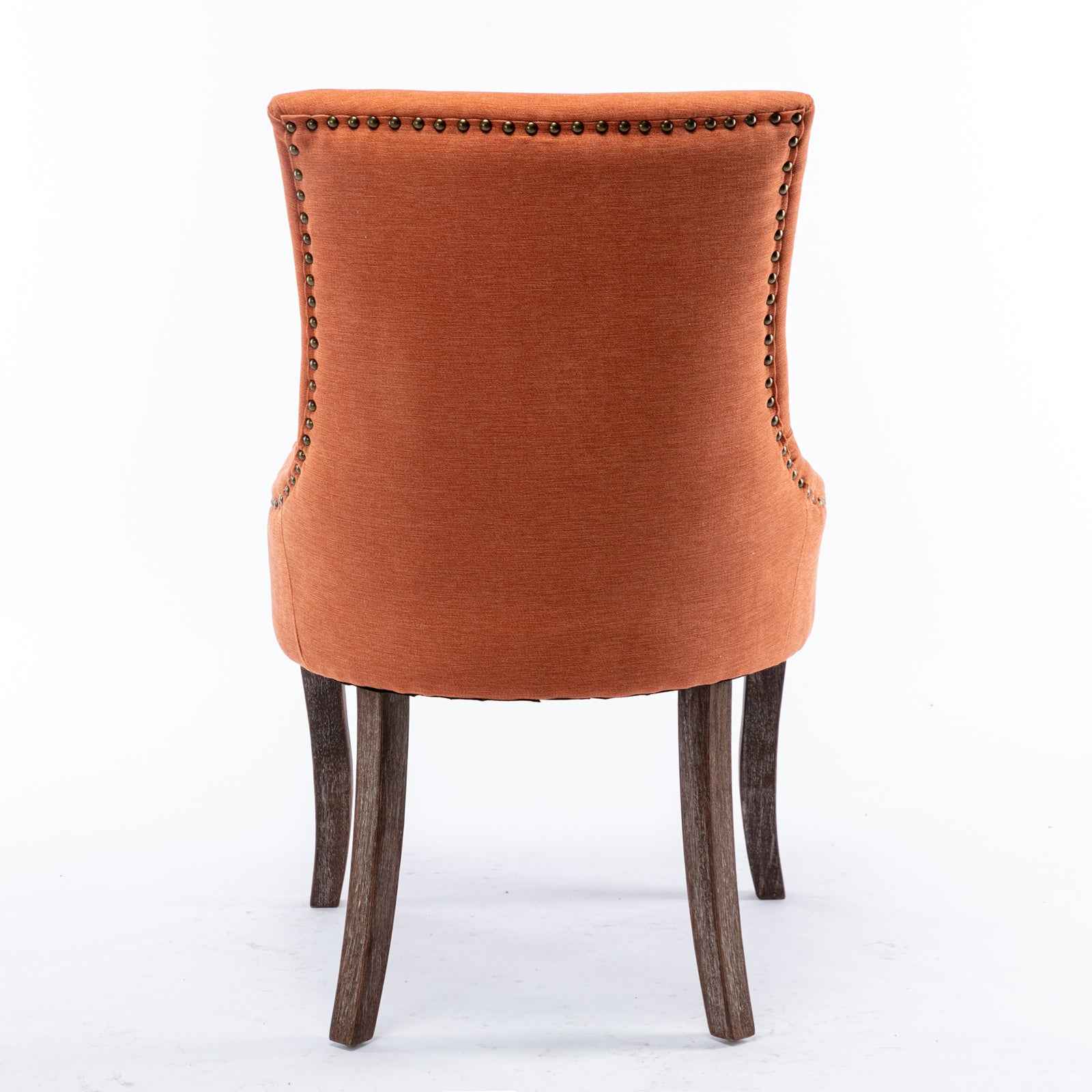 A&A Furniture,Ultra Side Dining Chair,Thickened fabric chairs with neutrally toned solid wood legs, Bronze nail head,Set of 2,Orange