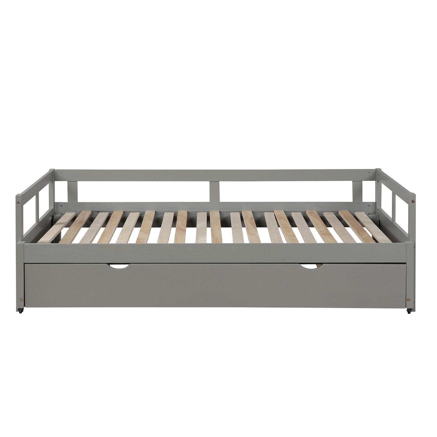 Extending Daybed with Trundle, Wooden Daybed with Trundle, Gray - Abrihome