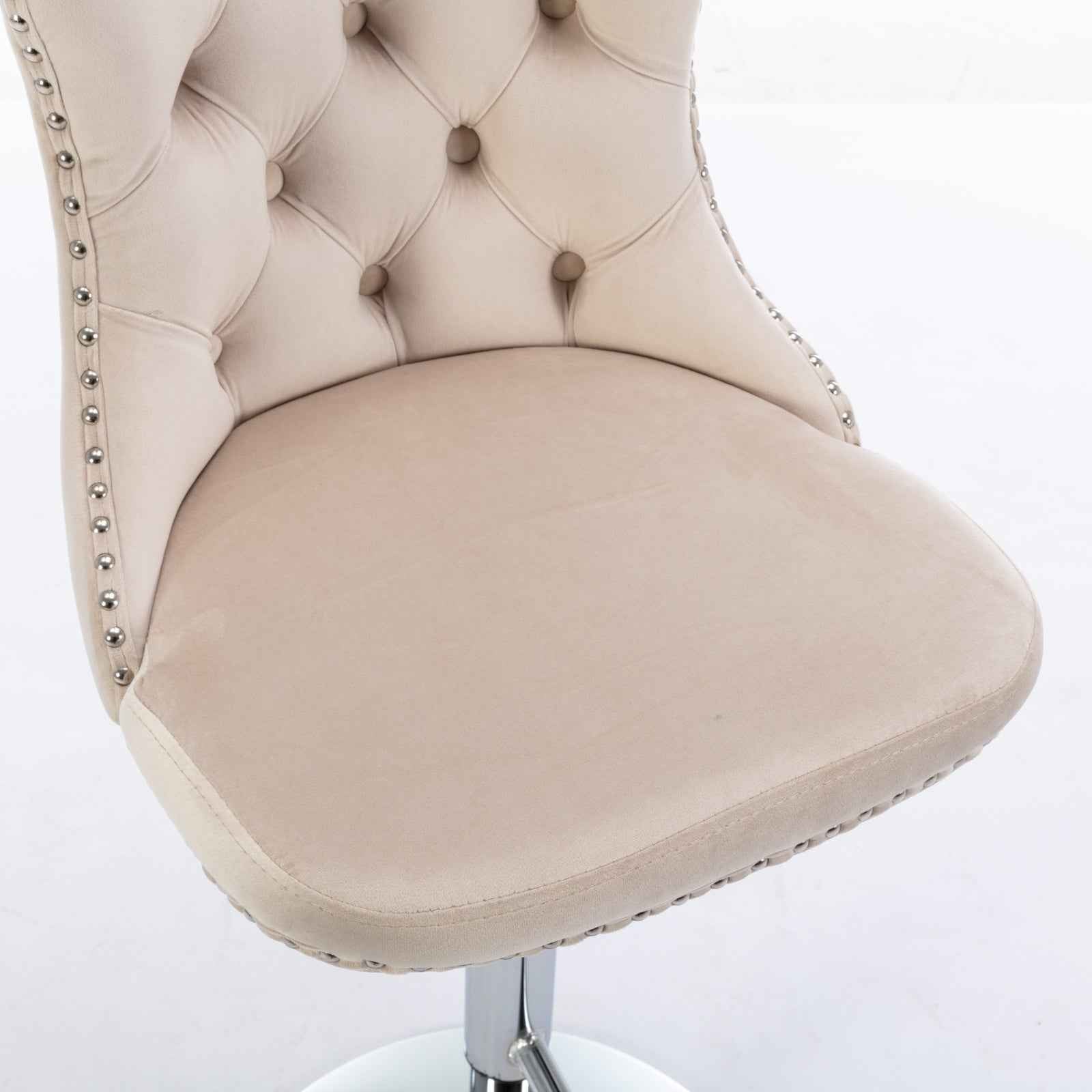 Swivel Velvet Barstools Adjusatble Seat Height from 25-33 Inch, Modern Upholstered Chrome base Bar Stools with Backs Comfortable Tufted for Home Pub and Kitchen Island, Beige,Set of 2