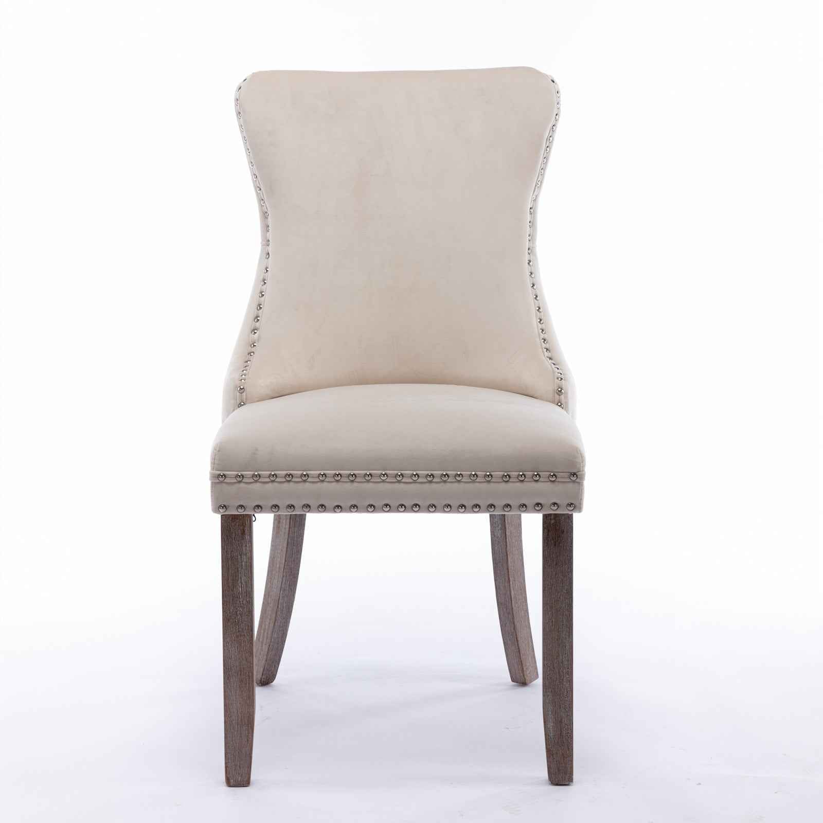 A&A Furniture,Upholstered Wing-Back Dining Chair with Backstitching Nailhead Trim and Solid Wood Legs,Set of 2, Beige,SW8809BG,KD