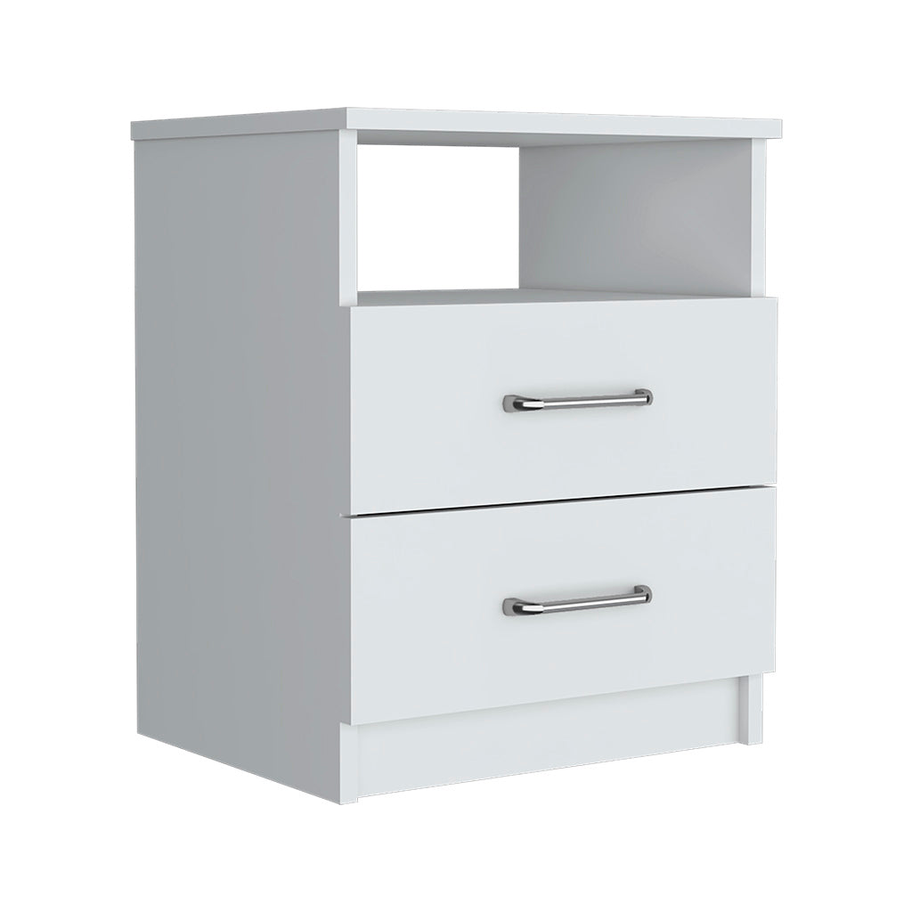Nightstand Olienza, Two Drawers, One Shelf, White Finish - Abrihome