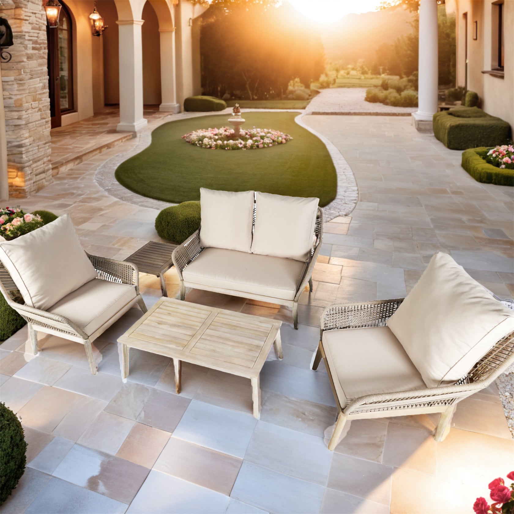 Outdoor Acacia Wood Seating Set (PAC-2522) - Abrihome