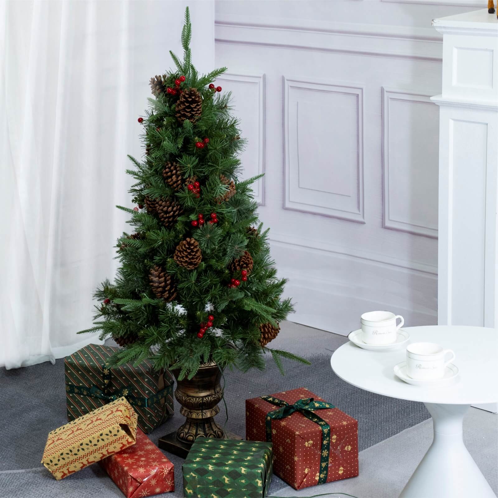 4FT Artificial Christmas Tree with Pinecones & Red Berries(PJT-2509-4FT) - Abrihome