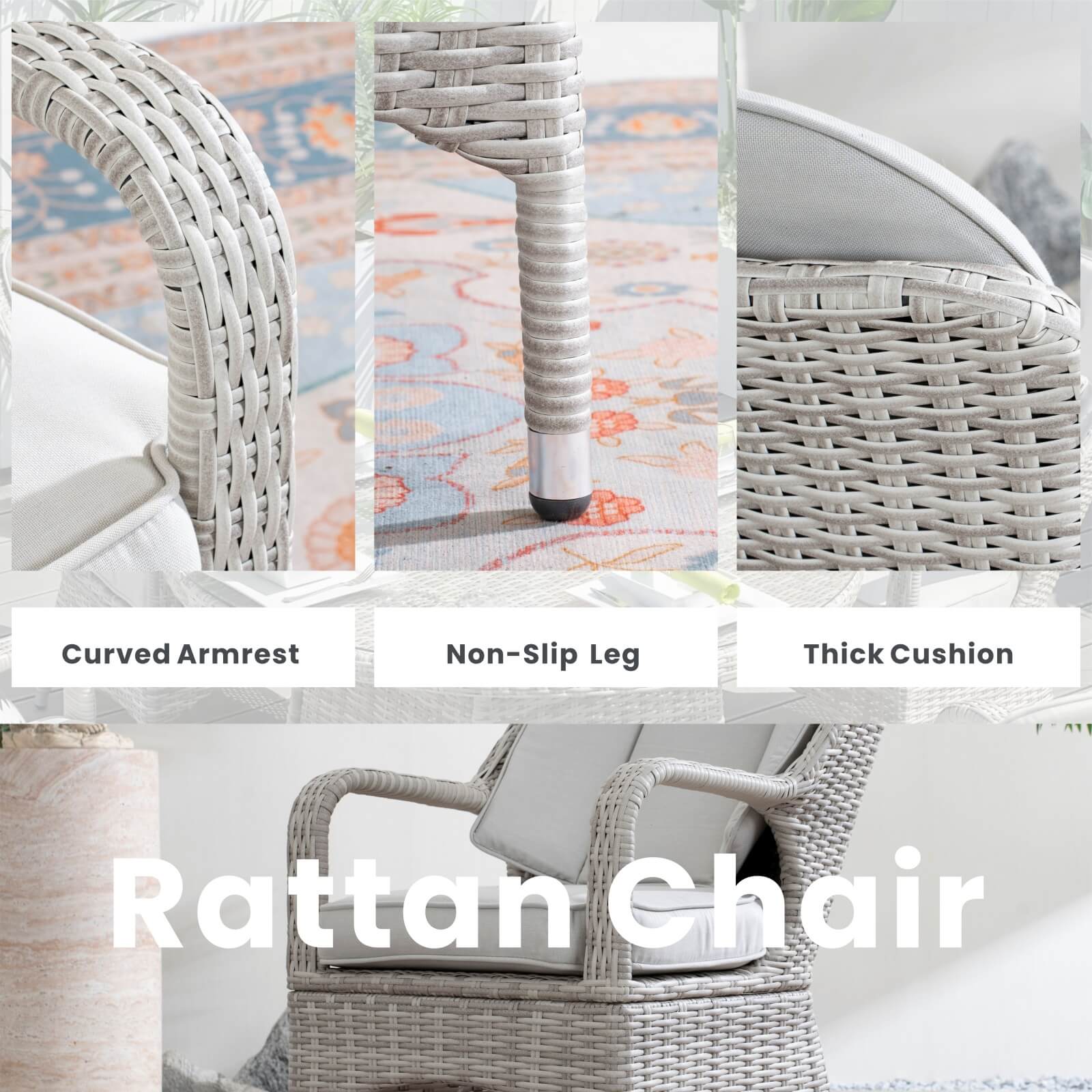 6-Seat Outdoor Dining Set featuring a Round Dining Table with Glass Turntable(PAD-1711-SET) - Abrihome