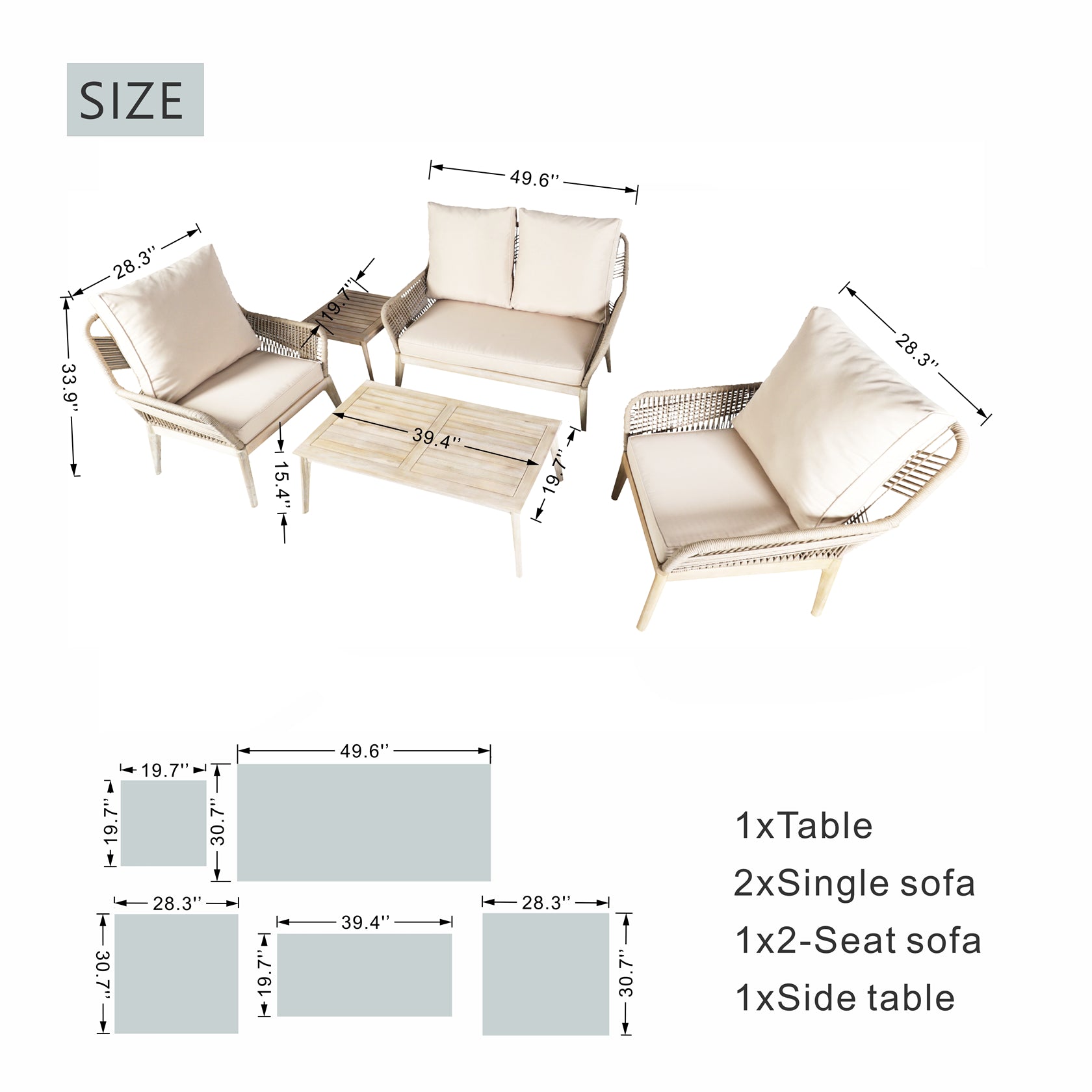 Outdoor Acacia Wood Seating Set (PAC-2522) - Abrihome
