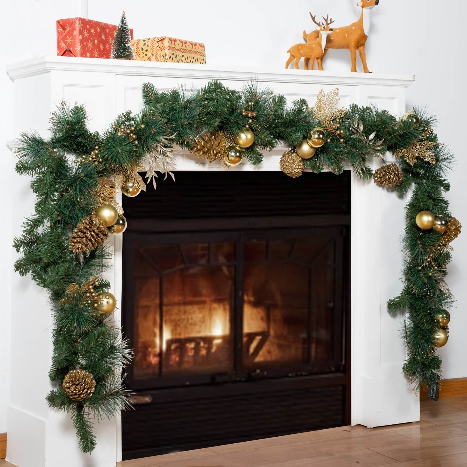 Holiday Pine Garland with Gold Details & Warm White LEDs(PJG-2511) - Abrihome