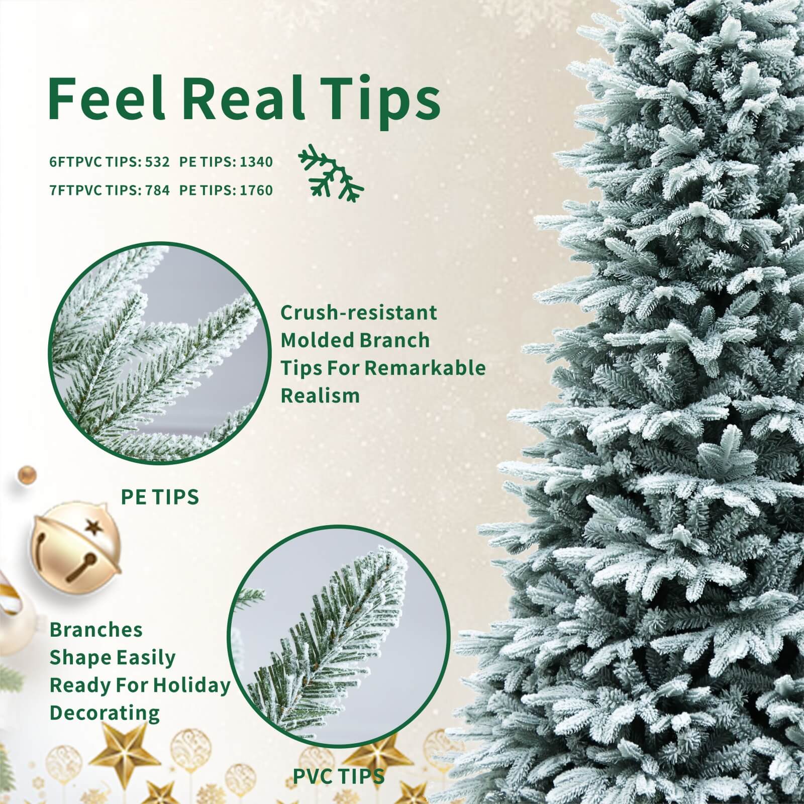 7FT Realistic Snow-Flocked Christmas Tree with Optional 500 LED Lights(PJT-2507-7FT) - Abrihome