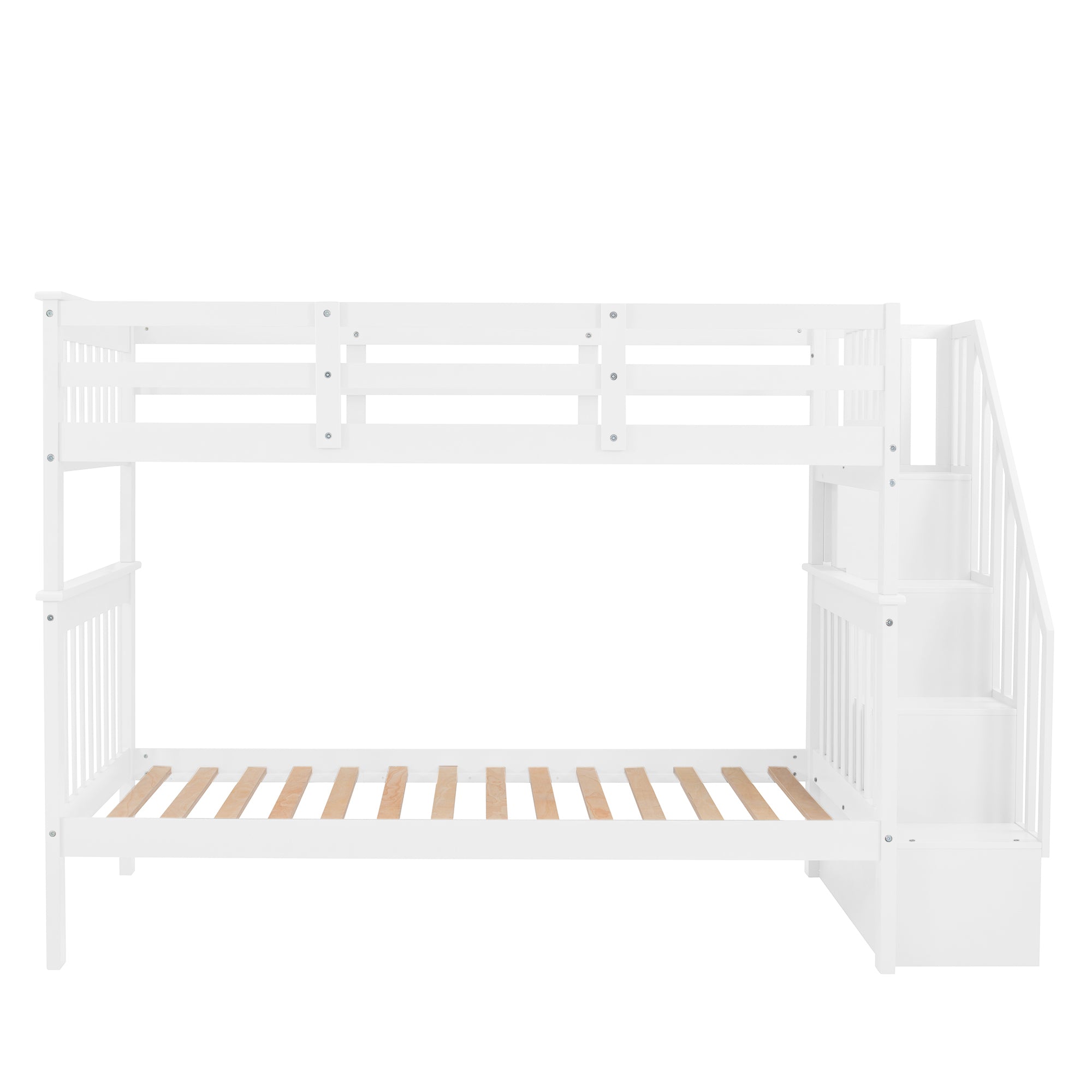 Stairway Twin-Over-Twin Bunk Bed with Storage and Guard Rail for Bedroom, Dorm, White color(OLD SKU :LP000109AAK) - Abrihome