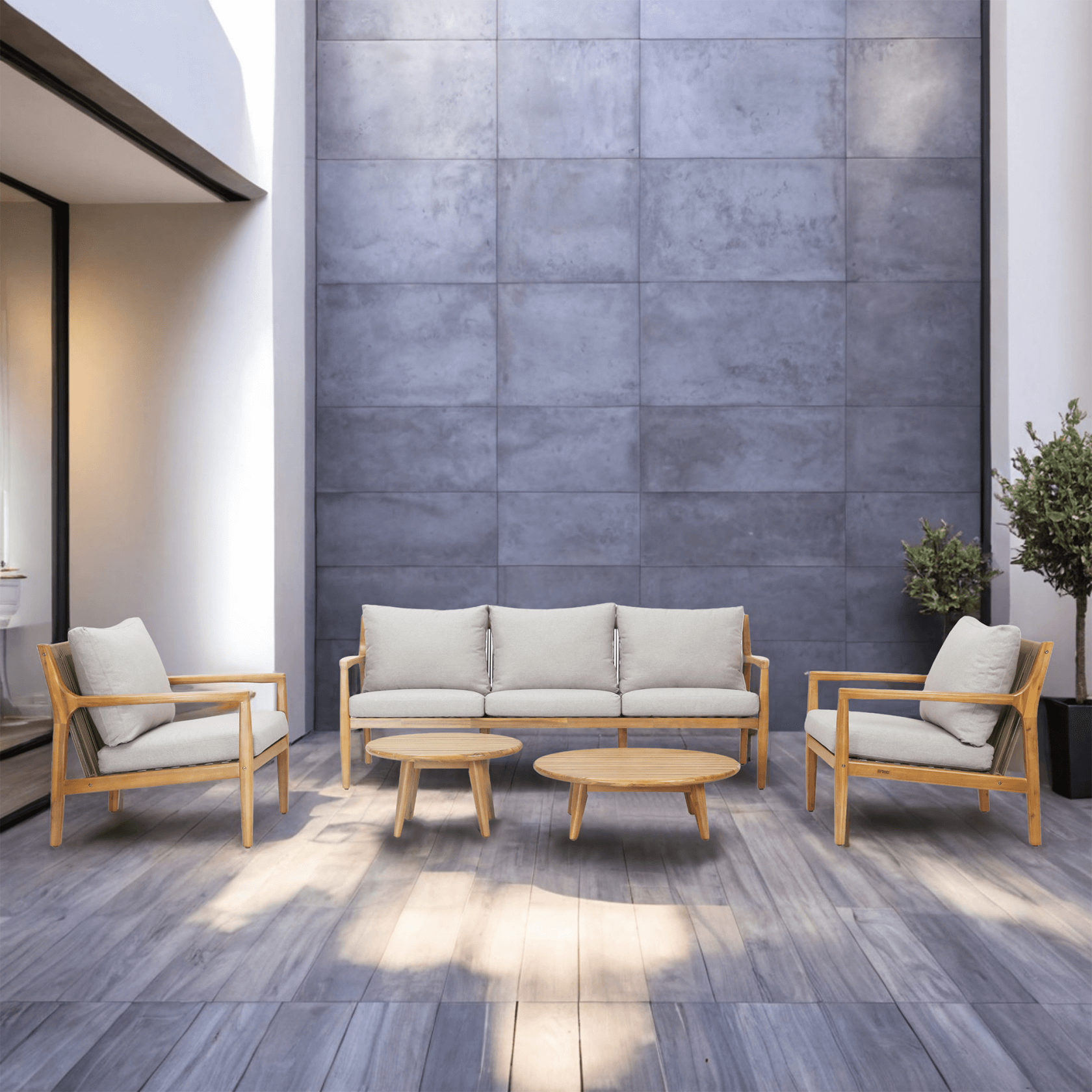 5-Piece Acacia Patio Set – Sofa & Table for Outdoor Gatherings(PAS-2513-3SC+SC*2+TA+ST) - Abrihome