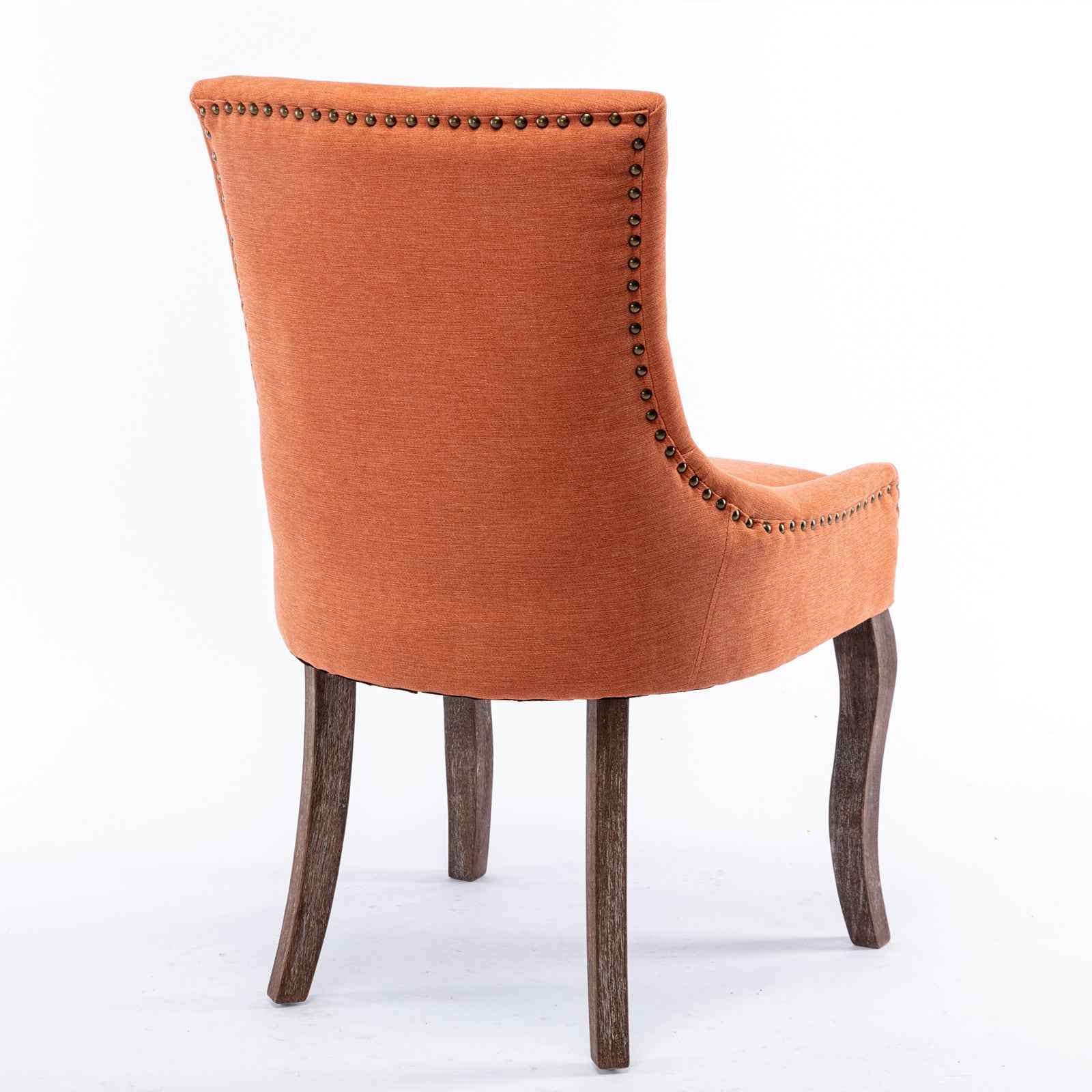 A&A Furniture,Ultra Side Dining Chair,Thickened fabric chairs with neutrally toned solid wood legs, Bronze nail head,Set of 2,Orange