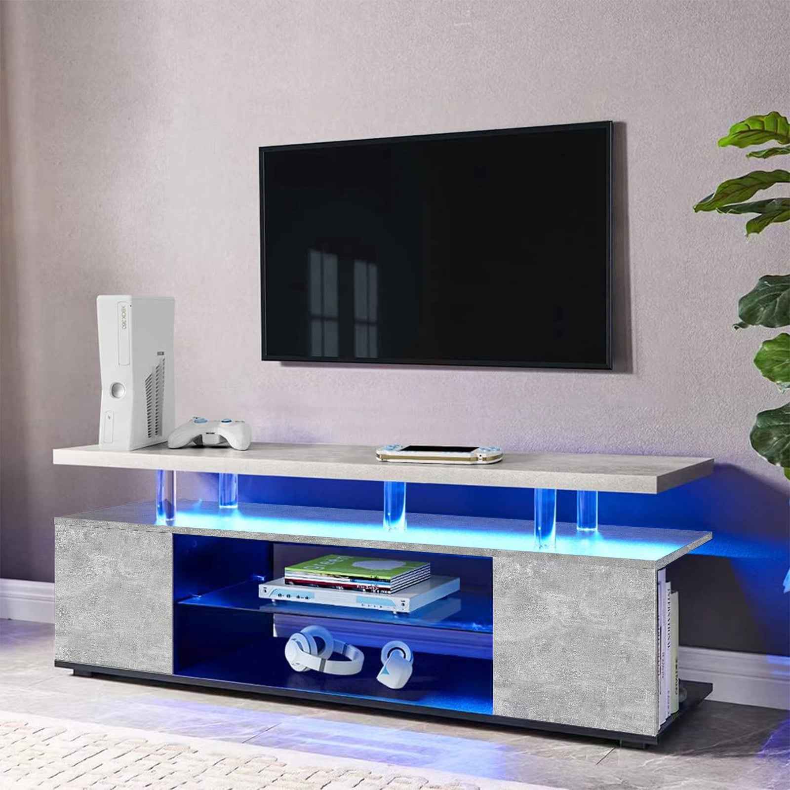 TV Stand for 70 Inch TV LED Gaming Entertainment Center Media Storage Console Table with Large Side Cabinet for Living Room Gray