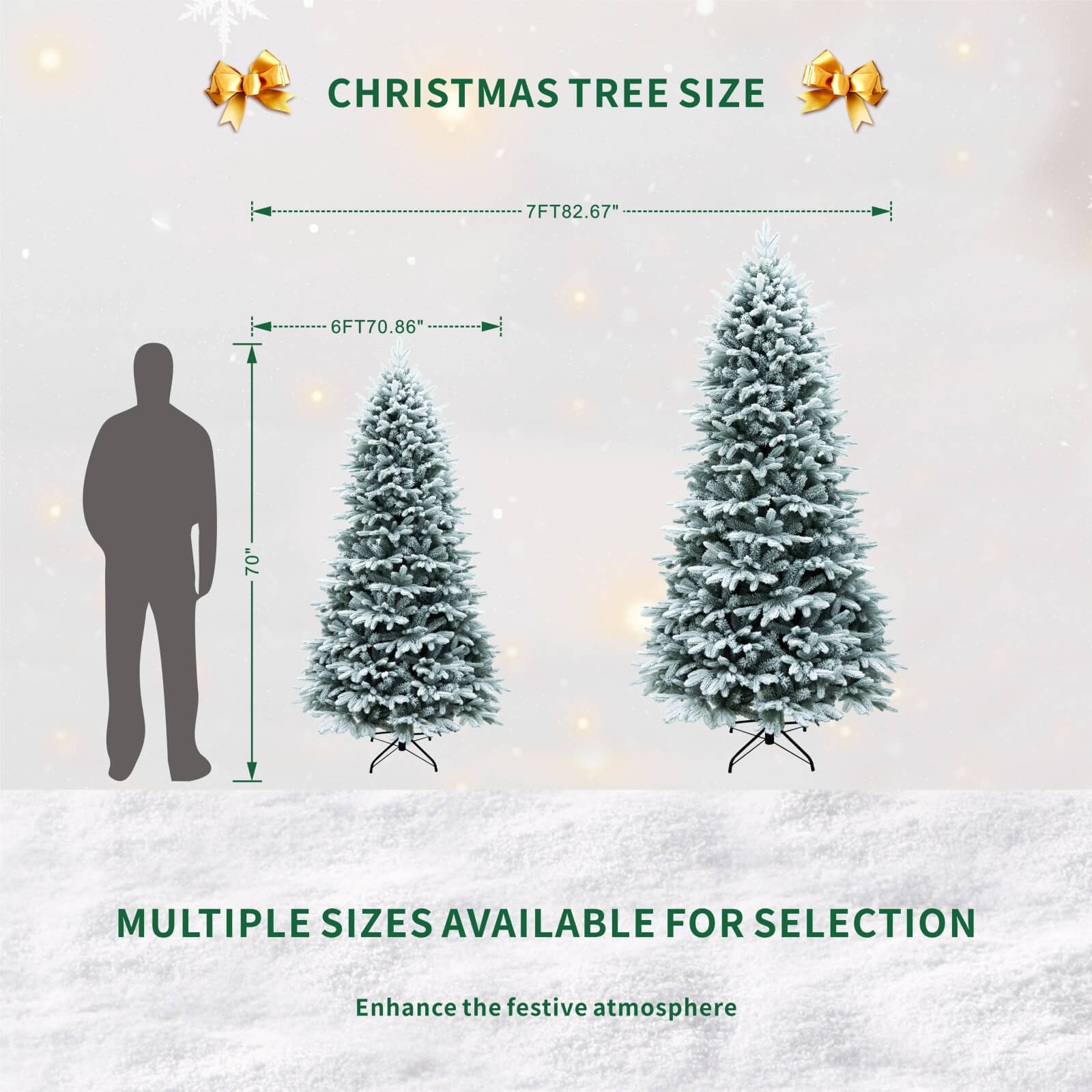 7FT Realistic Snow-Flocked Christmas Tree with Optional 500 LED Lights(PJT-2507-7FT) - Abrihome