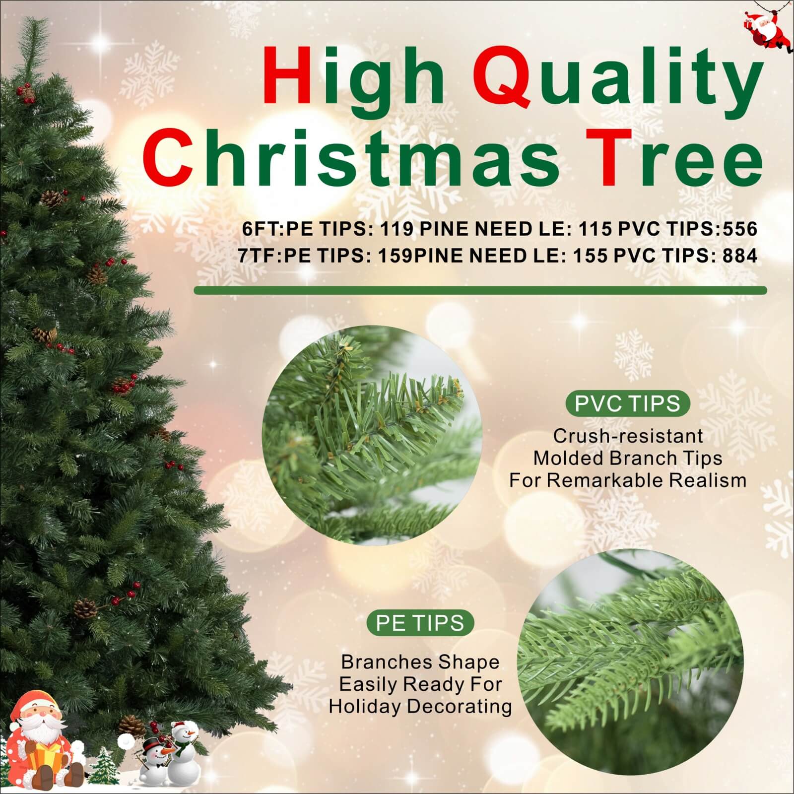 6FT Premium Artificial Christmas Tree with Pinecones(PJT-2502-6FT) - Abrihome