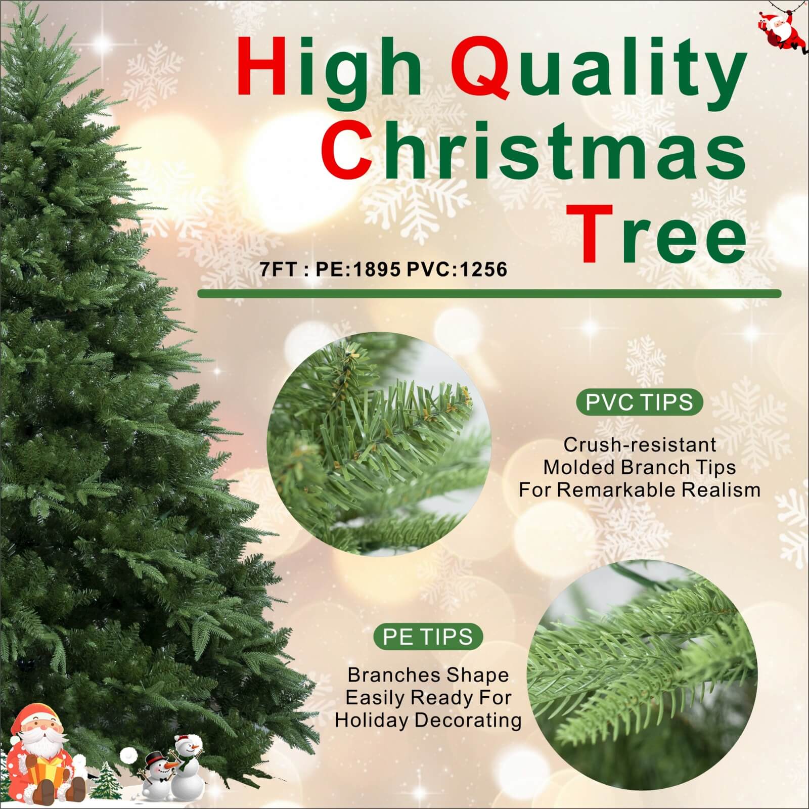 7FT Artificial Christmas Tree with Realistic PE PVC(PJT-2504-7FT) - Abrihome
