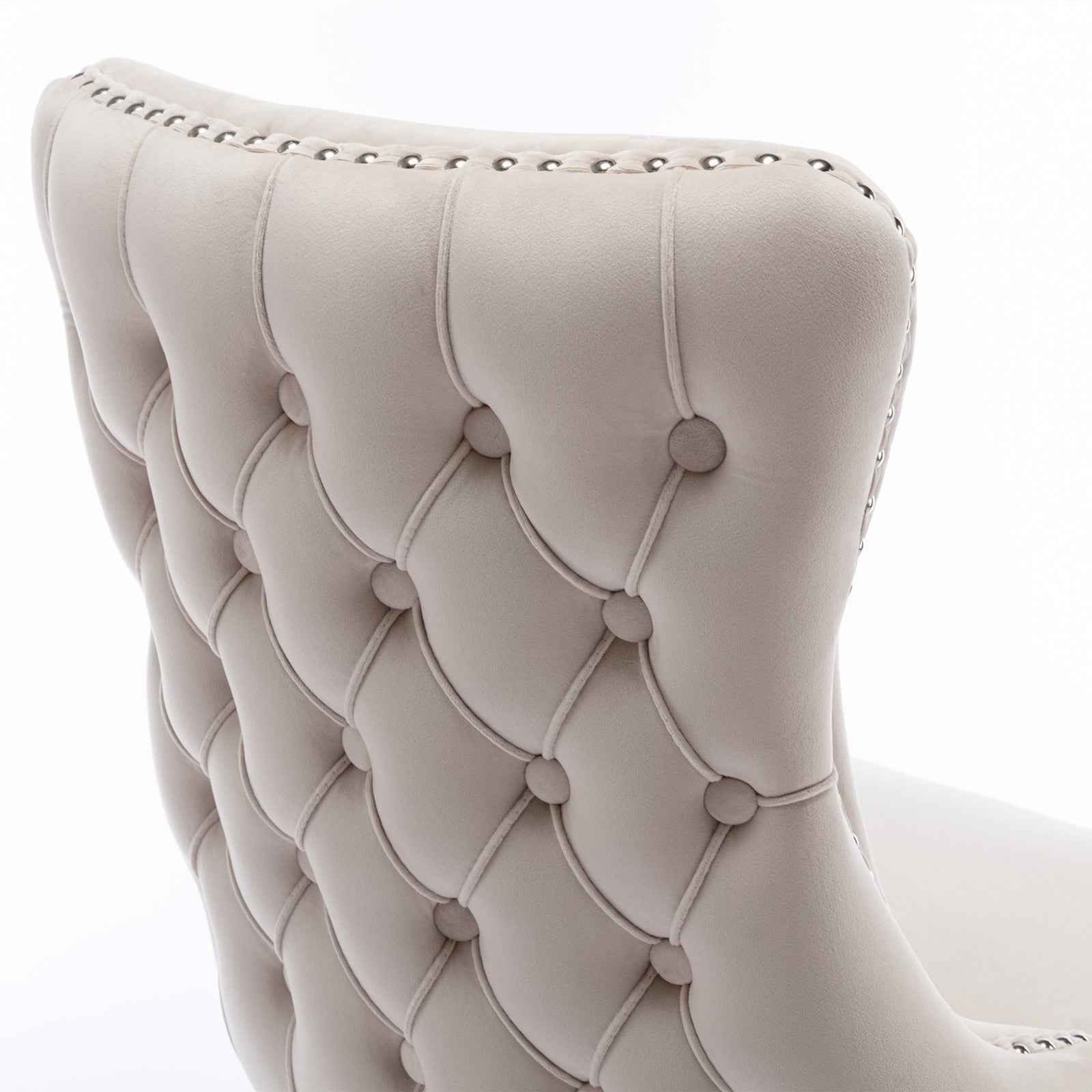 A&A Furniture,Upholstered Wing-Back Dining Chair with Backstitching Nailhead Trim and Solid Wood Legs,Set of 2, Beige,SW8809BG,KD