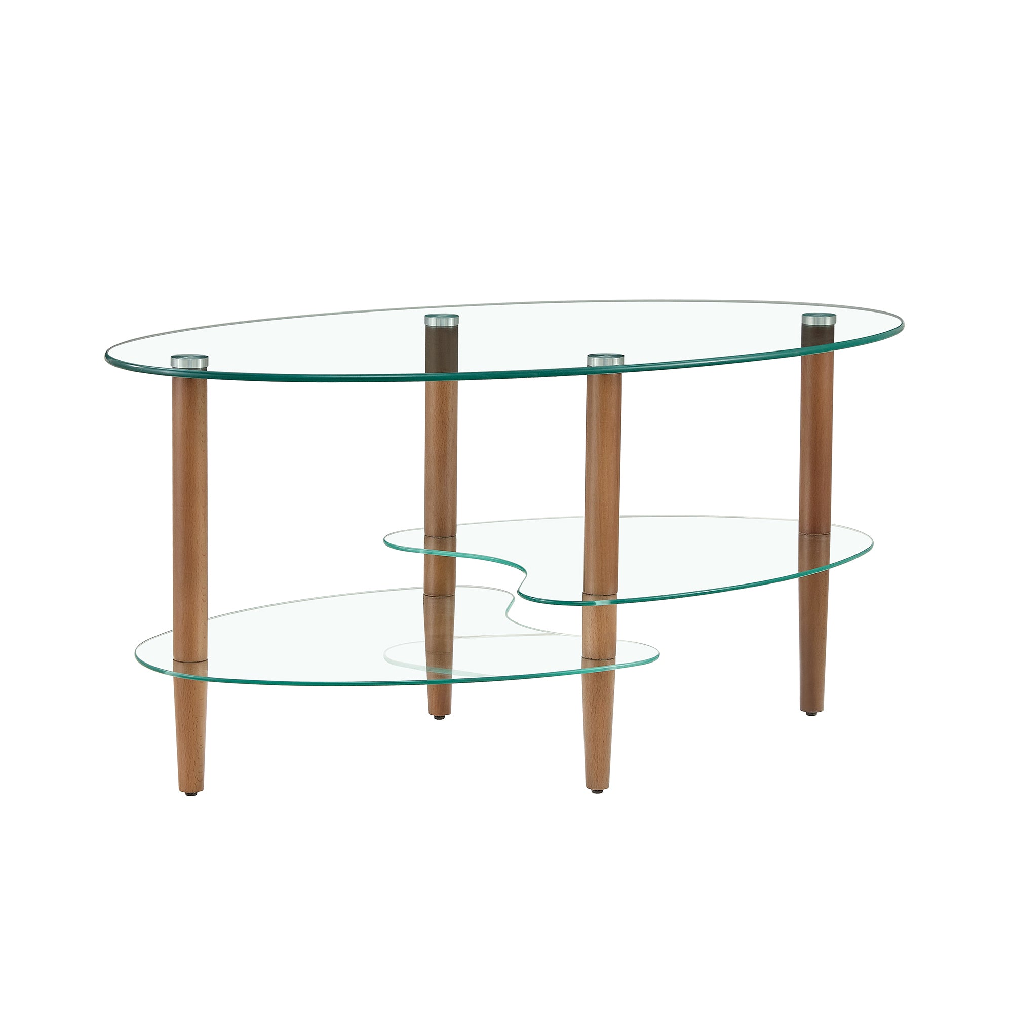 Transparent Oval glass coffee table, modern table in living room Oak wood leg tea table 3-layer glass table - Abrihome