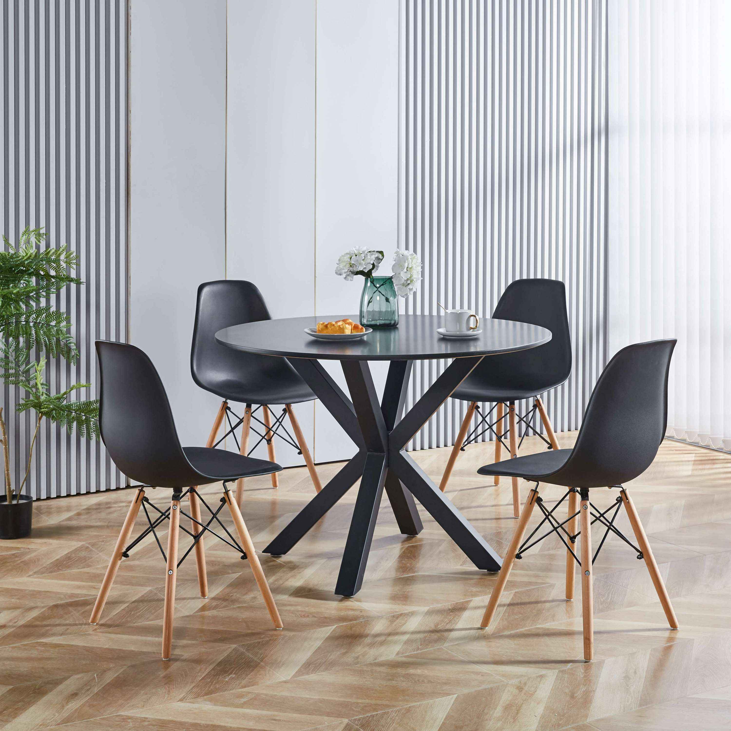 42.1"BLACK Table Mid-century Dining Table for 4-6 people With Round Mdf Table Top, Pedestal Dining Table, End Table Leisure Coffee Table,cross leg