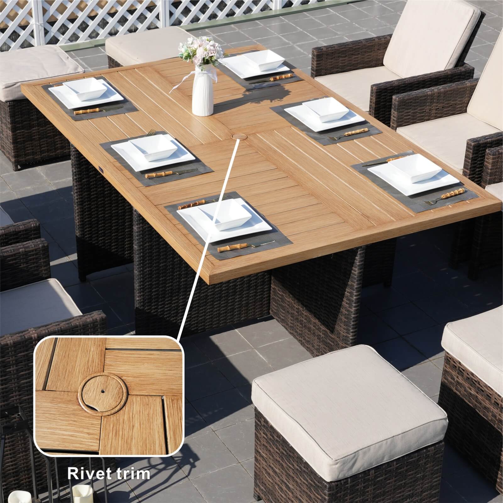 6-Seat Rectangular OutdoorDining Table—Table Only(PAD-3234-TA) - Abrihome