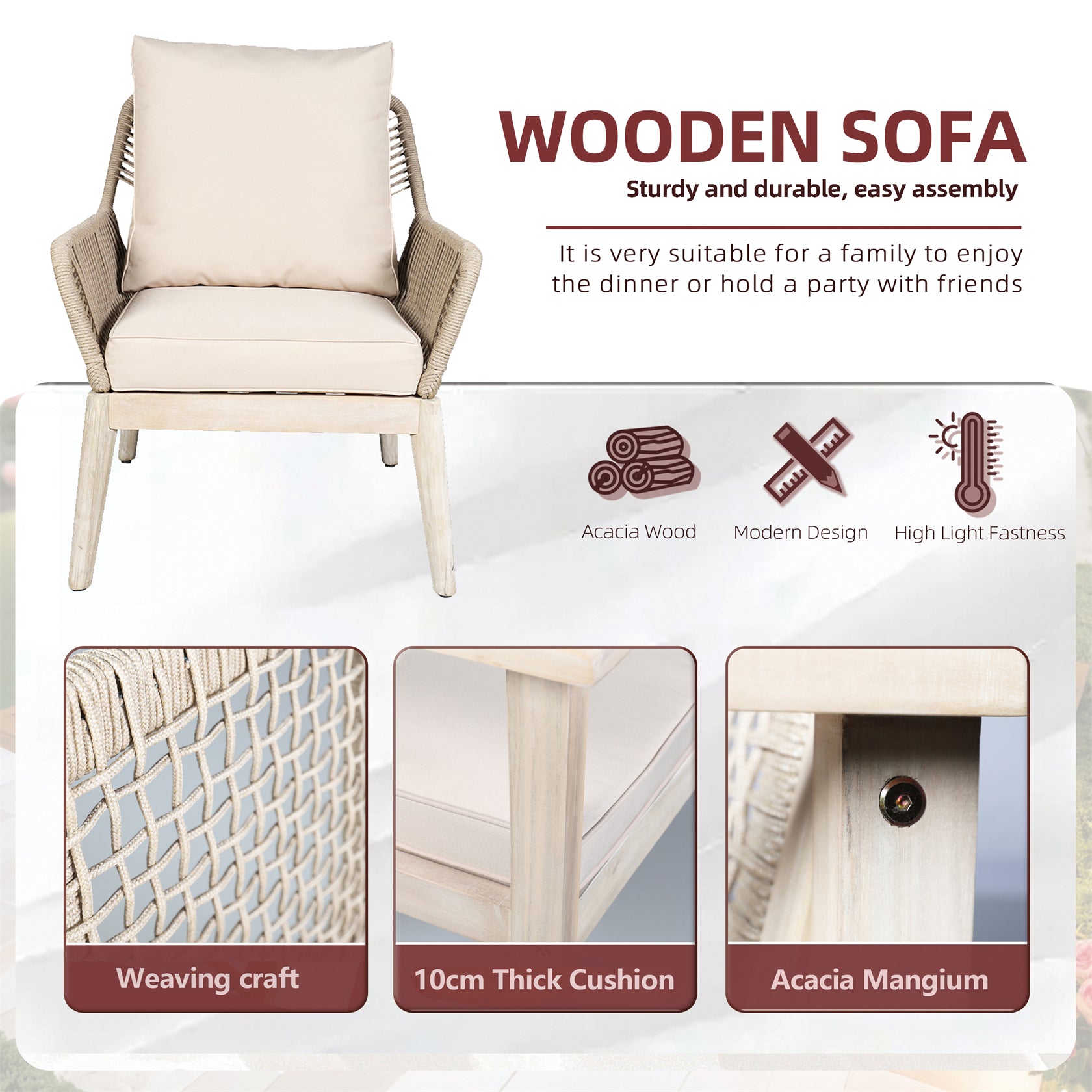 Outdoor Acacia Wood Seating Set (PAC-2522) - Abrihome